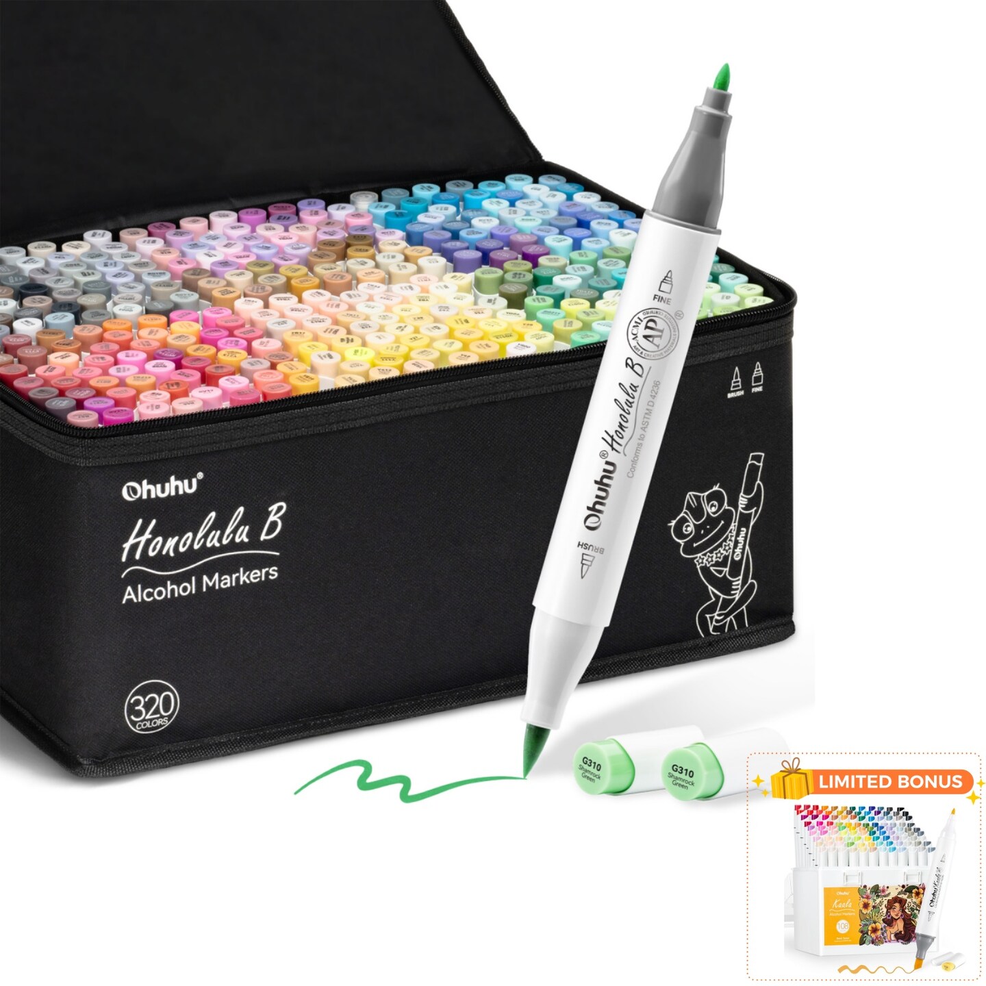 Ohuhu Refillable 320 Colors Alcohol Markers Brush Tip- Double Tipped Alcohol-based Art Sketch Marker Set for Artist Adults Coloring Illustration - Honolulu B of Ohuhu Markers -Brush & Fine Dual Tips