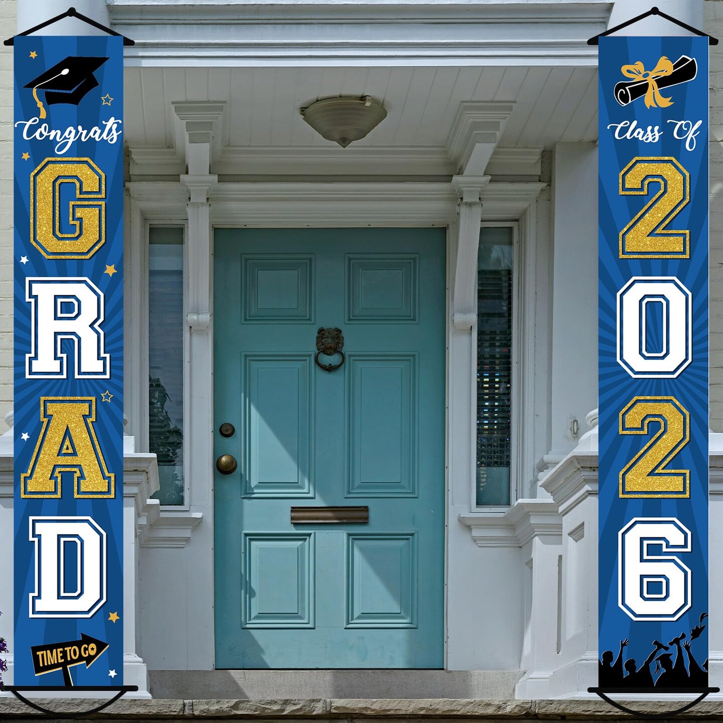 2026 Graduation Banner Class of 2026 Congrats Grad Porch Sign Party Decorations Supplies Welcome Hanging Door Decor for Indoor Outdoor(Blue and Gold)