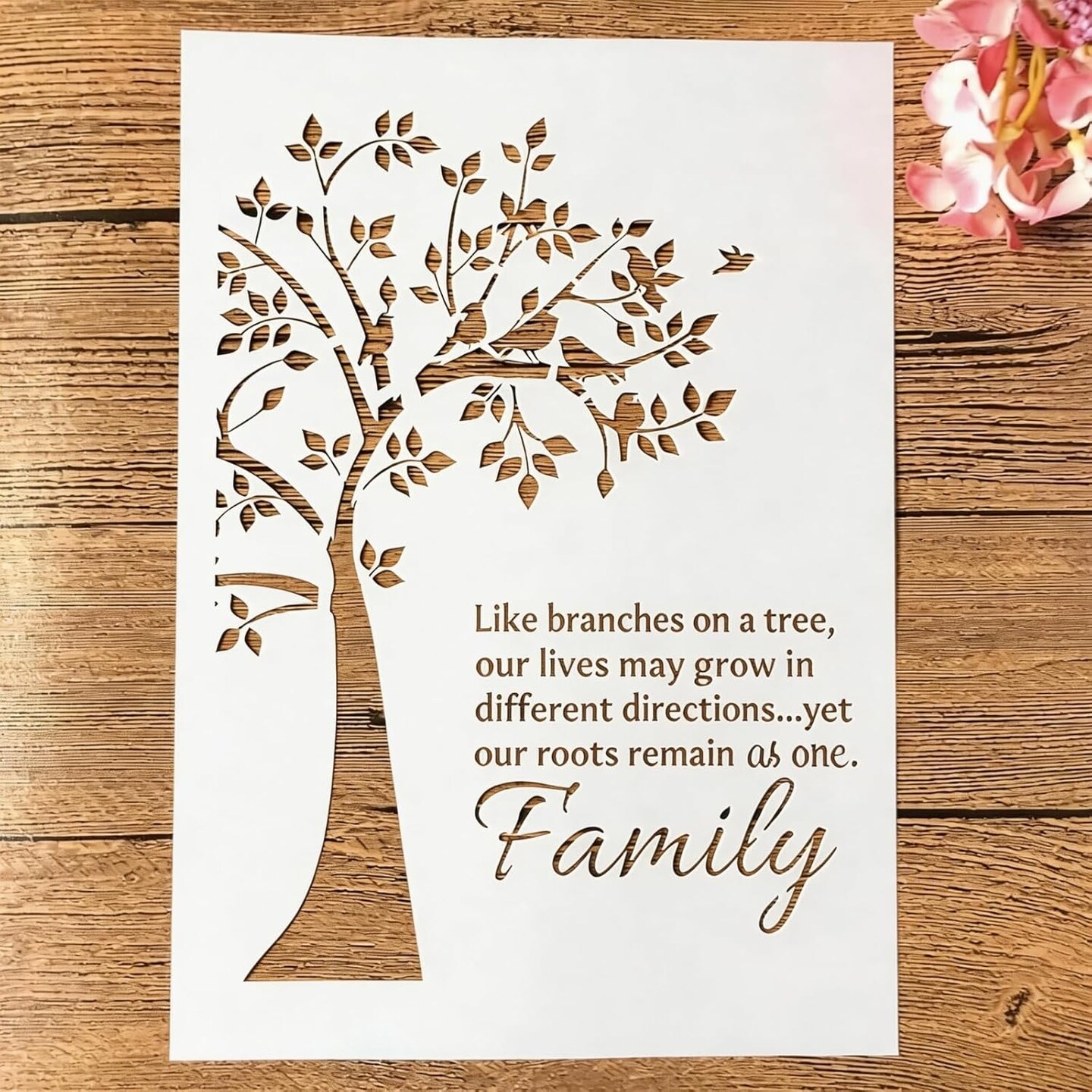 A4 Reusable Family Tree Stencil for Painting - Words Layering Template, DIY Wall Art, Wood Furniture, Scrapbook & Crafts (8.3x11.7inch)