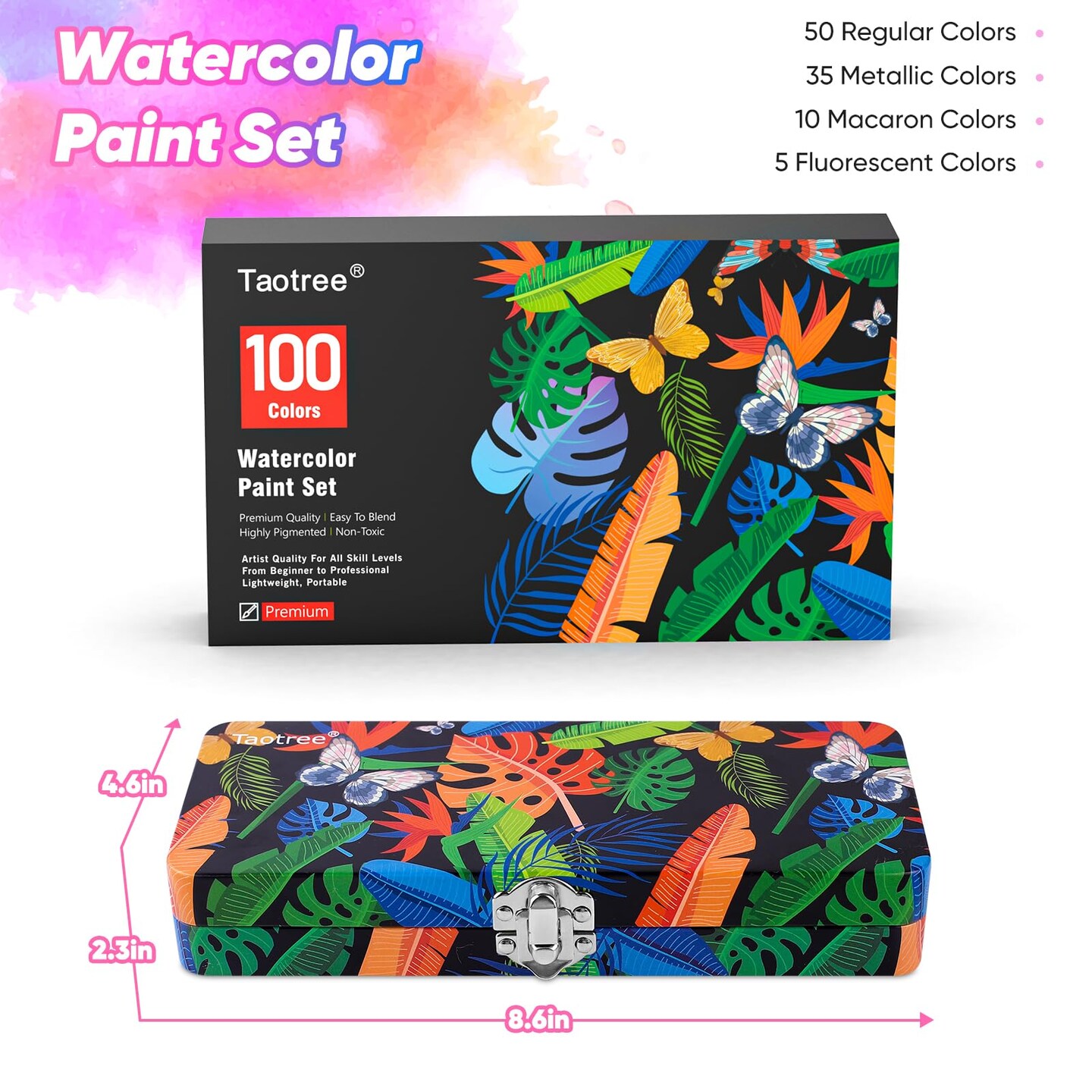 Watercolor Paint Set 100 Colors, Art Supplies Watercolors Kit Travel Water Colors with 3 Paints Brushes, Crafts Painting Supplies, Drawing for Adults Artist Drawing, Painting
