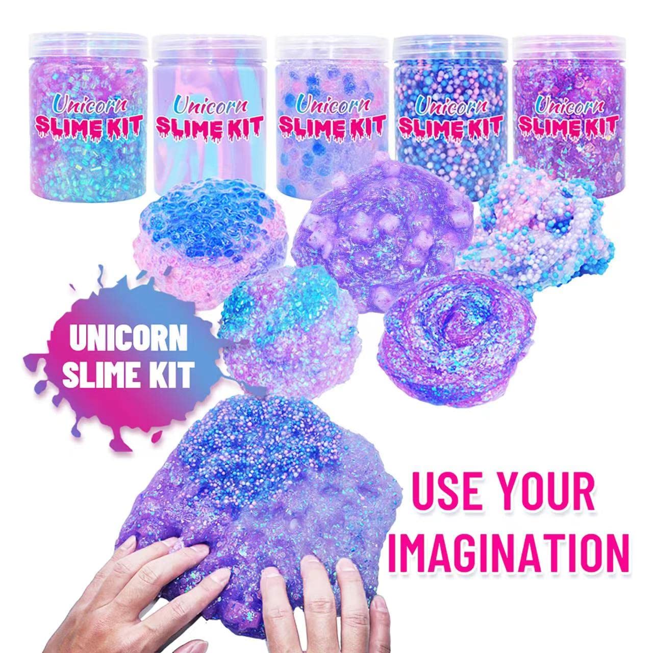 Unicorn Slime Kit for Girls 4-12,Supplies Makes Butter Slime,Candy Confetti,Glimmer Crunchy,Foam Crunchy,Jelly Cubes Slime Party Favors for Kids