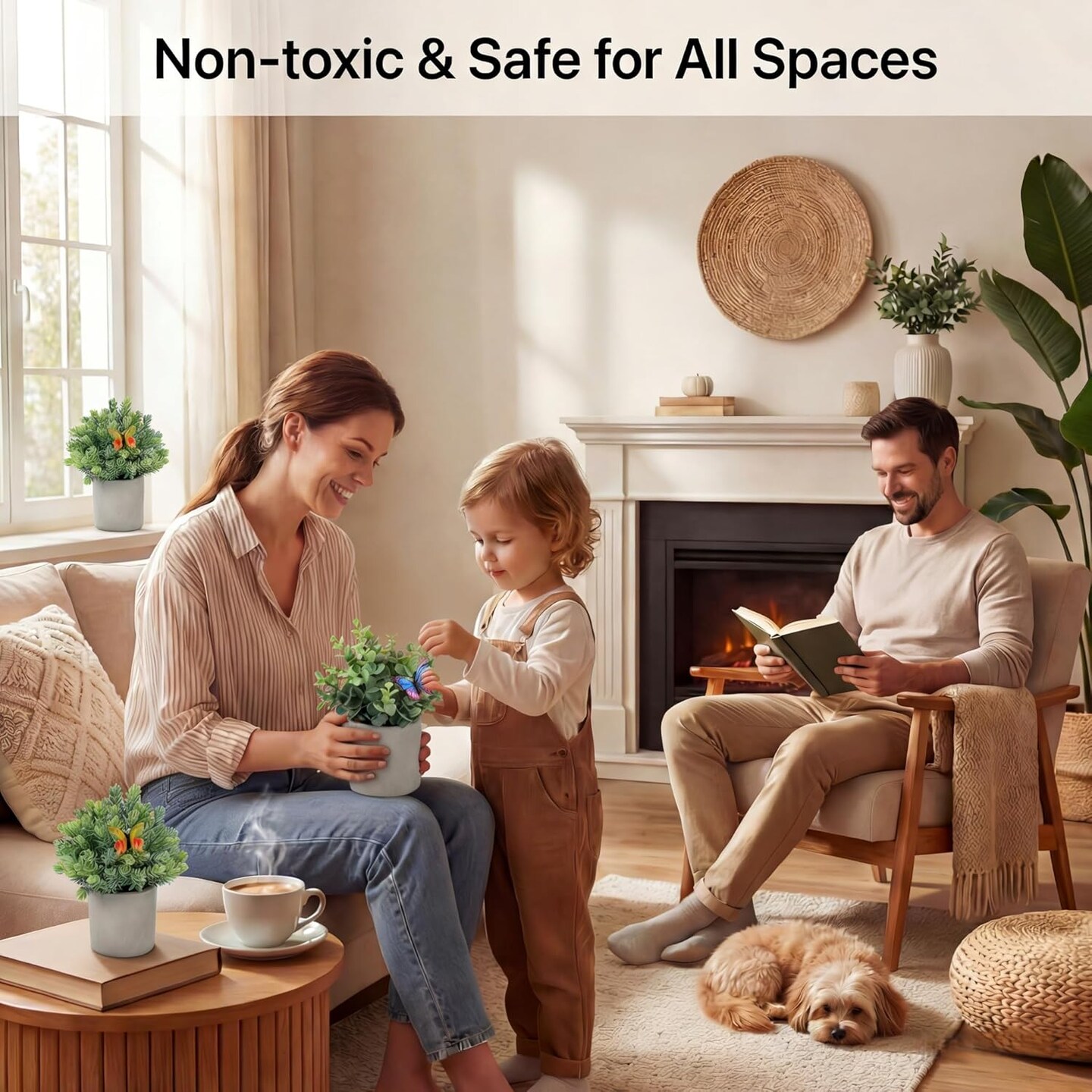 3 Pack Mini Potted Artificial Eucalyptus Plants with Butterflies – Faux Greenery Topiary Small Potted Plants for Farmhouse Home, Office, Bathroom, Desk & Shelf Decor