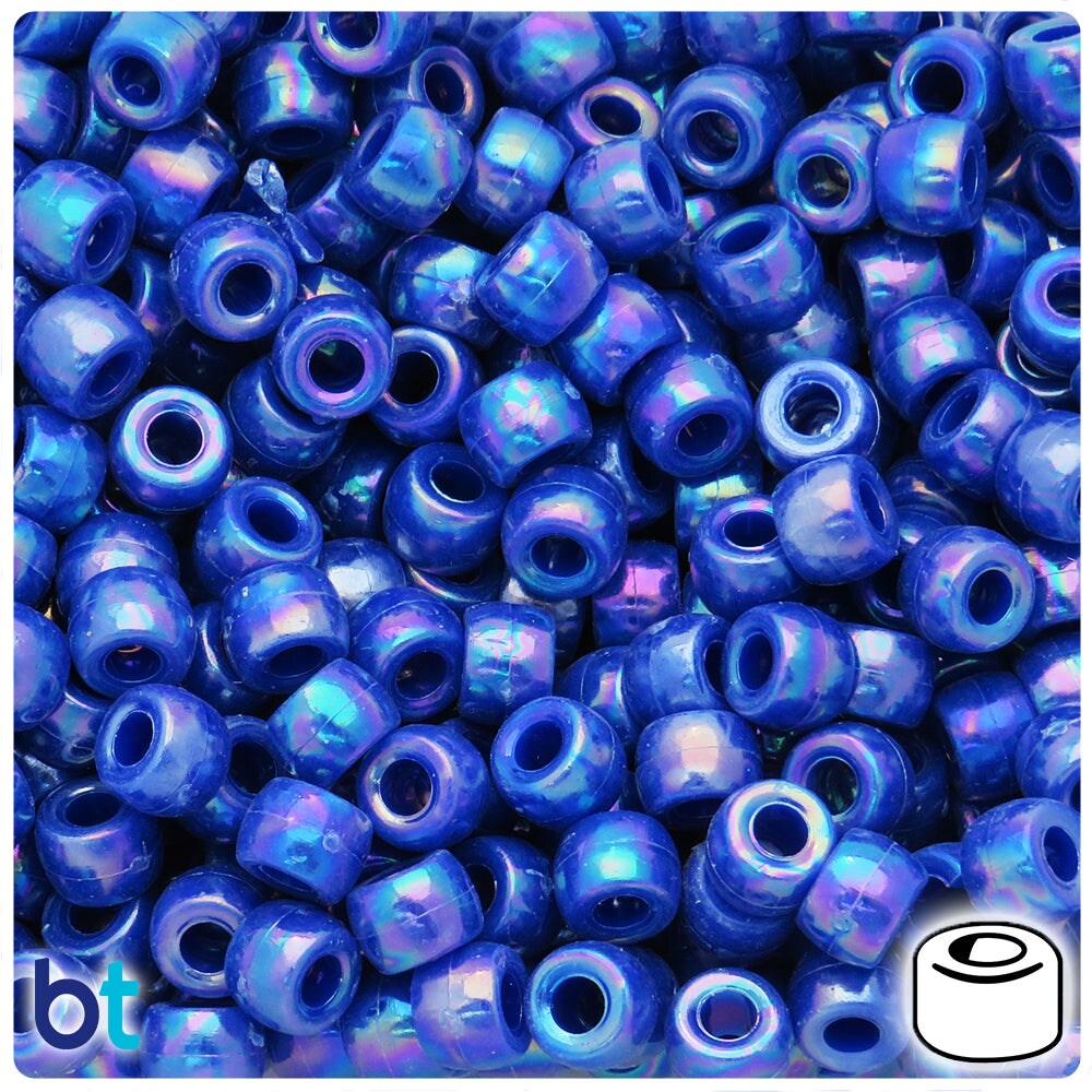 BeadTin Dark Blue Opaque AB 9x6mm Barrel Plastic Pony Beads (300pcs)