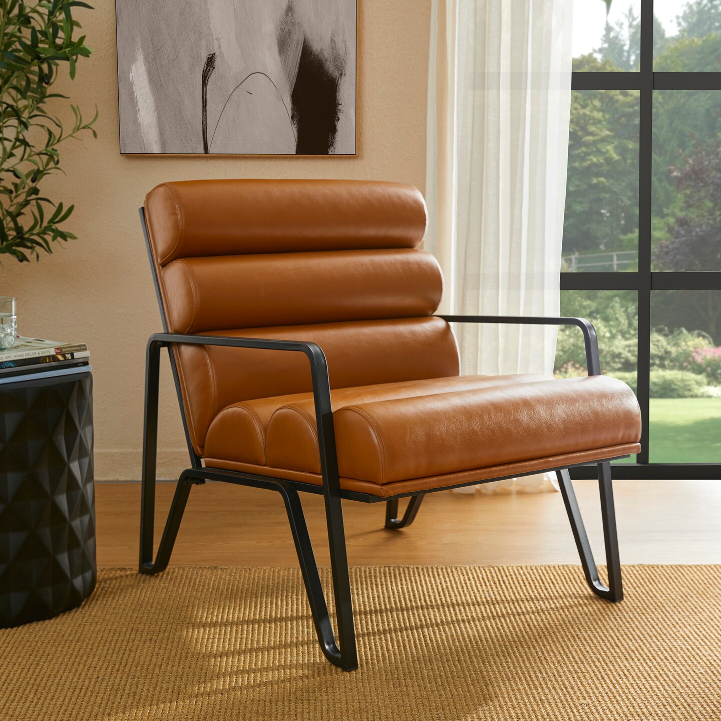 26.75&#x22;W Modern Comfy PU Leather Accent Chair with Metal Frame