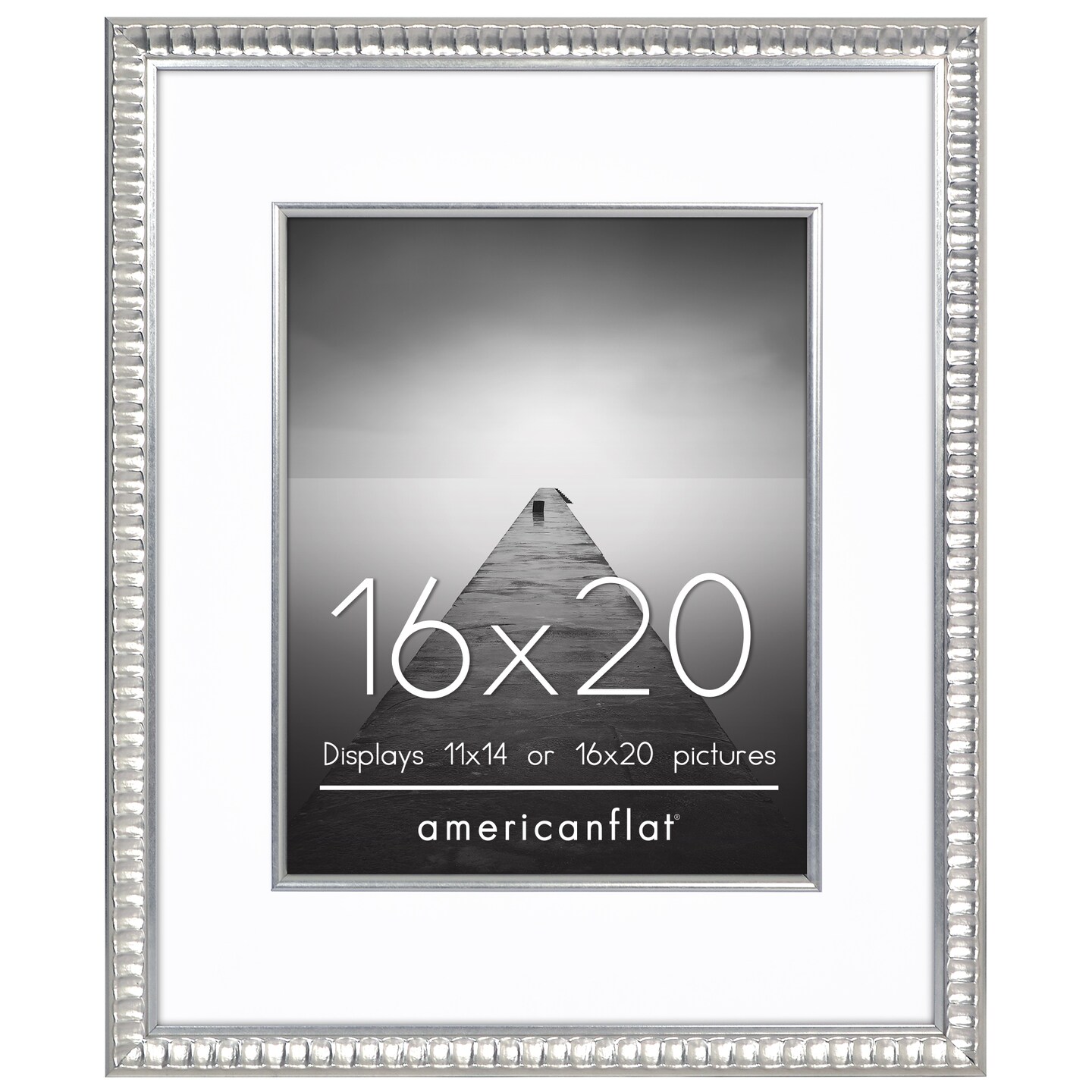 Americanflat 16x20 Picture Frame with Decorative Inner Mat Accent - Use as 11x14 photo frame with the Mat or as 16x20 frame without the Mat - Statement Frame with Polished Plexiglass