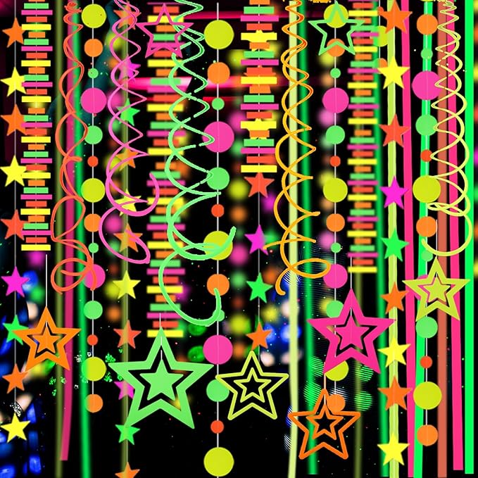 540 feet Paper UV Neon Garland Neon Streamers Glow in The Dark Neon Party Supplies and Decorations Glow in The Dark Streamers Blacklight