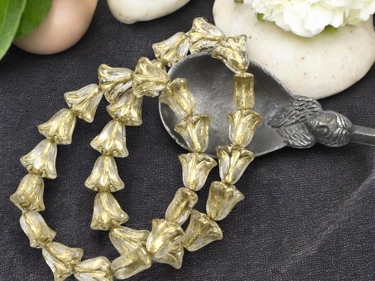 *15* 9x10mm Gold Washed Crystal Lily Flower Beads