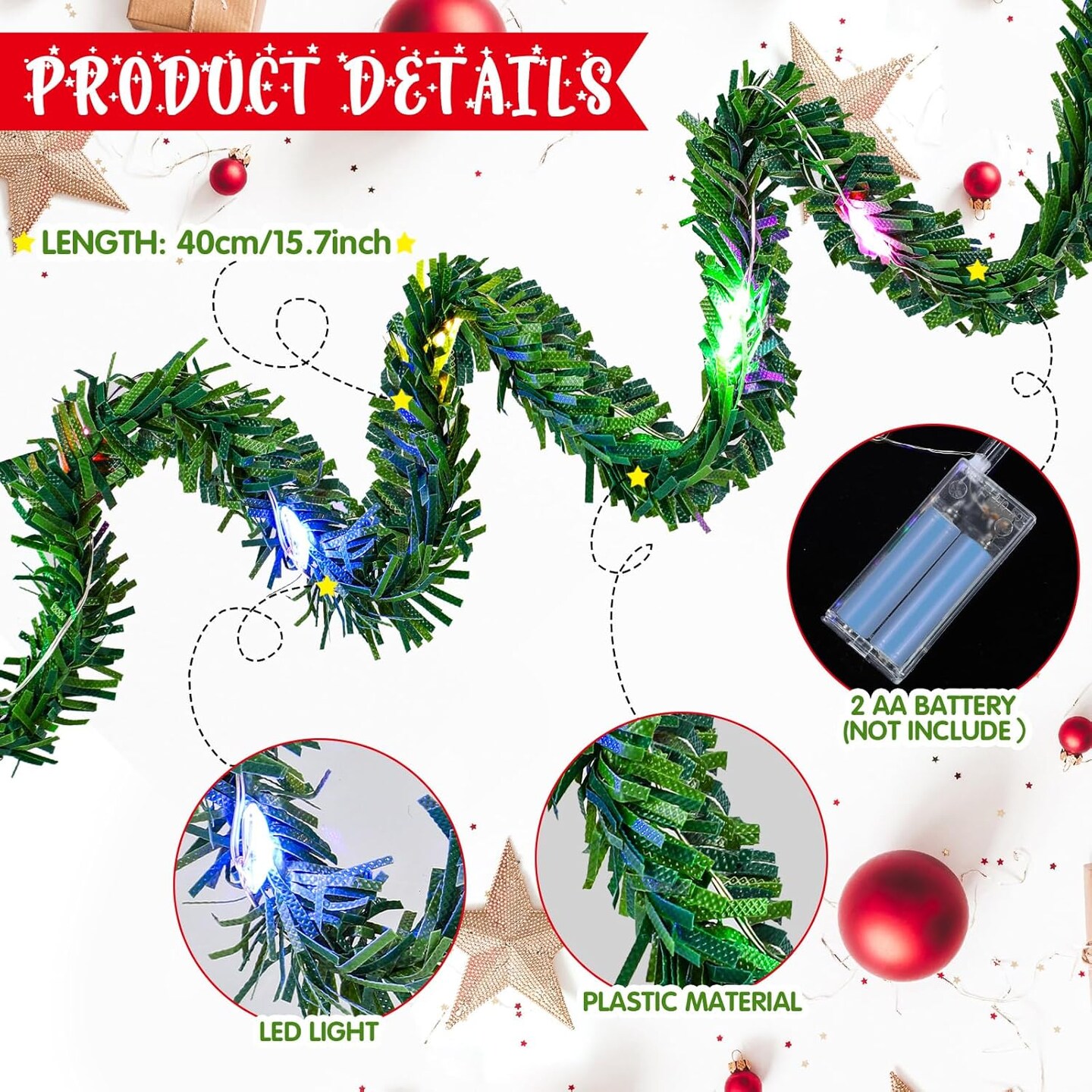 8 Pcs Dollhouse Miniature Christmas Garland with Lights Christmas