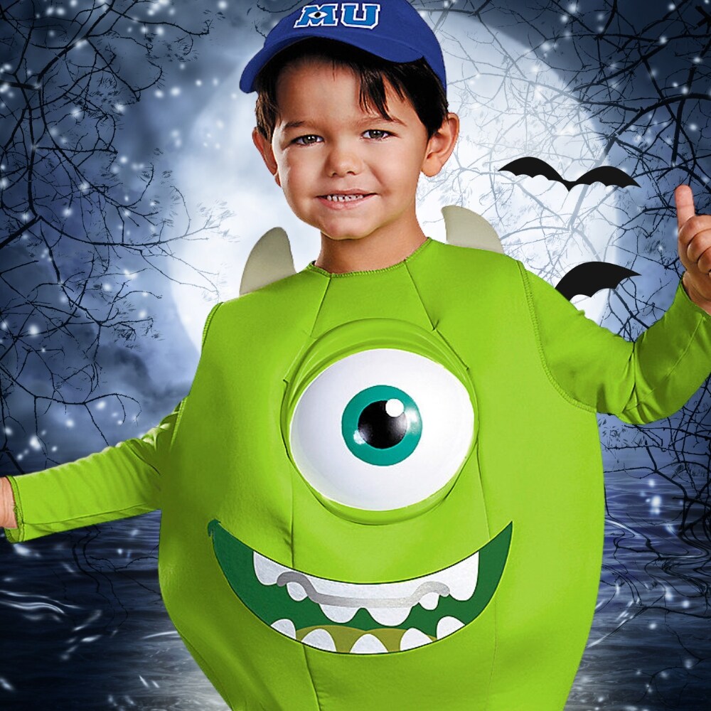 Deluxe Toddler Mike Wazowski Green Costume, Jumpsuit with Foam Mike Face Overlay