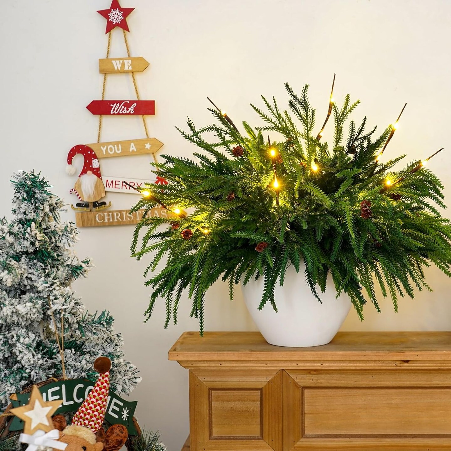 12 Pcs Christmas Garland Norfolk Pine Branches With Lights