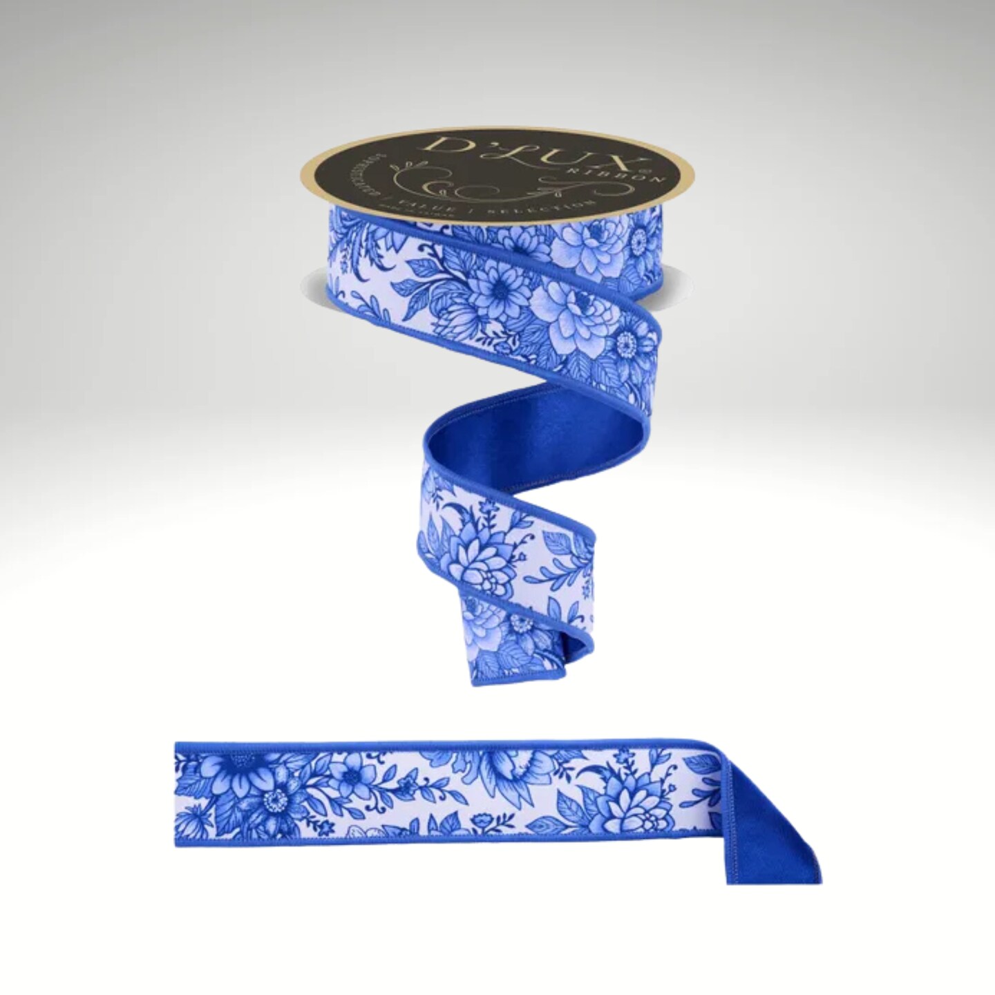 Chinoiserie Floral Wired Ribbon 1.5"x10yd | Designer Blue Ribbon-LX312203