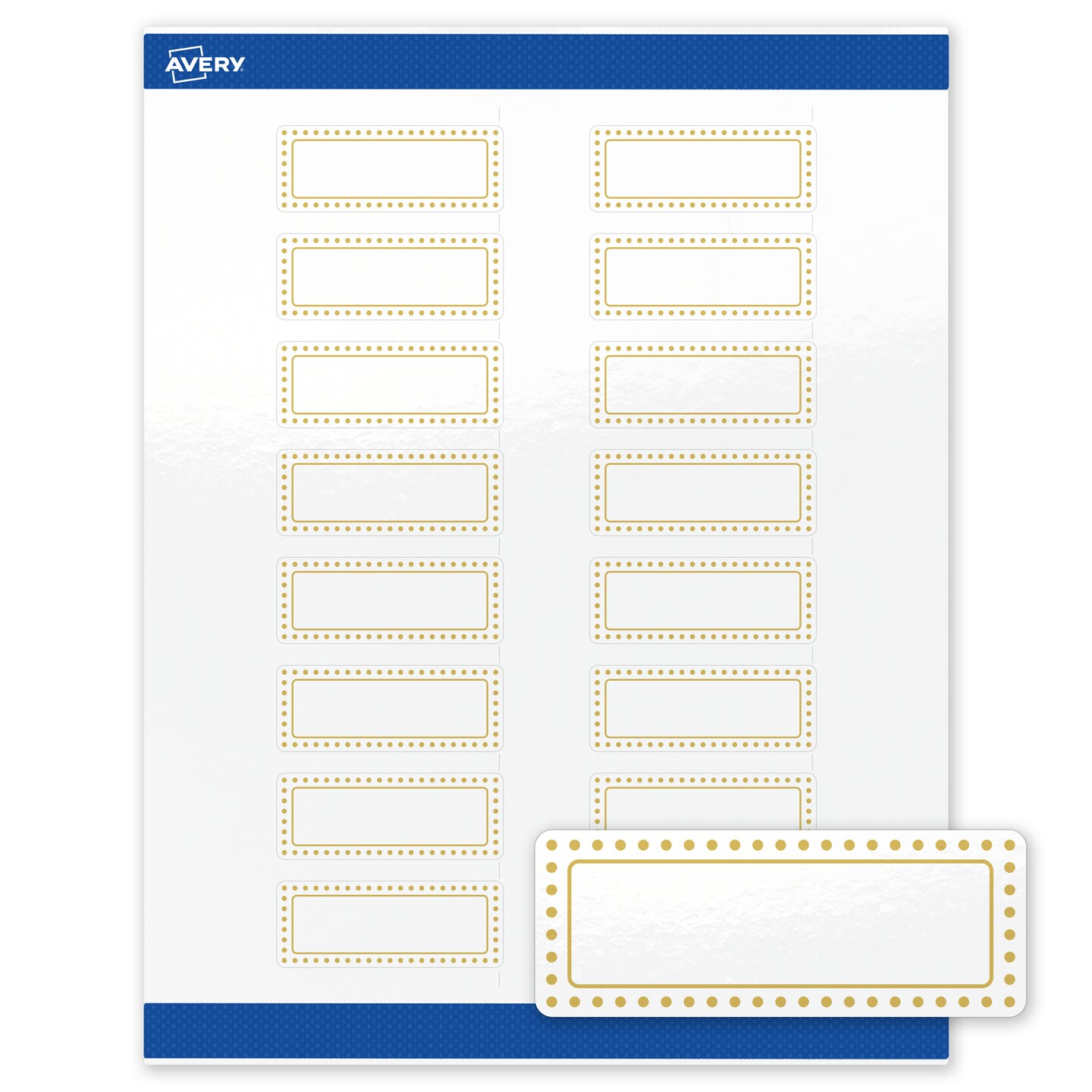 Avery Printable Rectangle Labels with Sure Feed Technology, Gold Border with Gold Dots Design, 1" x 2-5/8", Glossy White Permanent Labels, Laser/Inkjet, 160 Total, Great for Address Labels