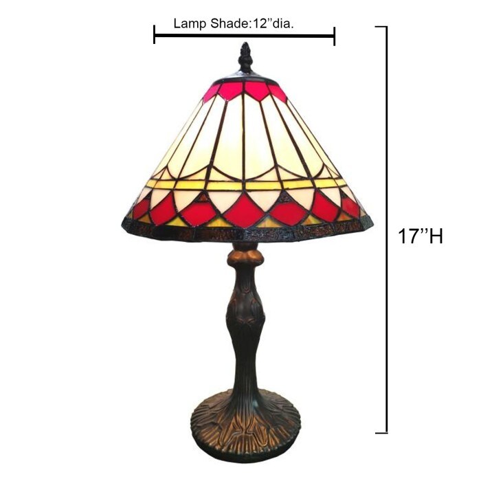Border Pattern Lamp - Genuine Stained Glass Shade & Lamp Base - Perfect for a Living Room, Bedroom, Office, & More