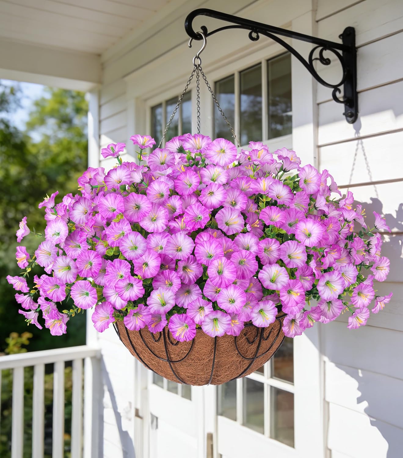 Artificial Hanging Flowers Basket for Outdoor Decor, UV Resistant