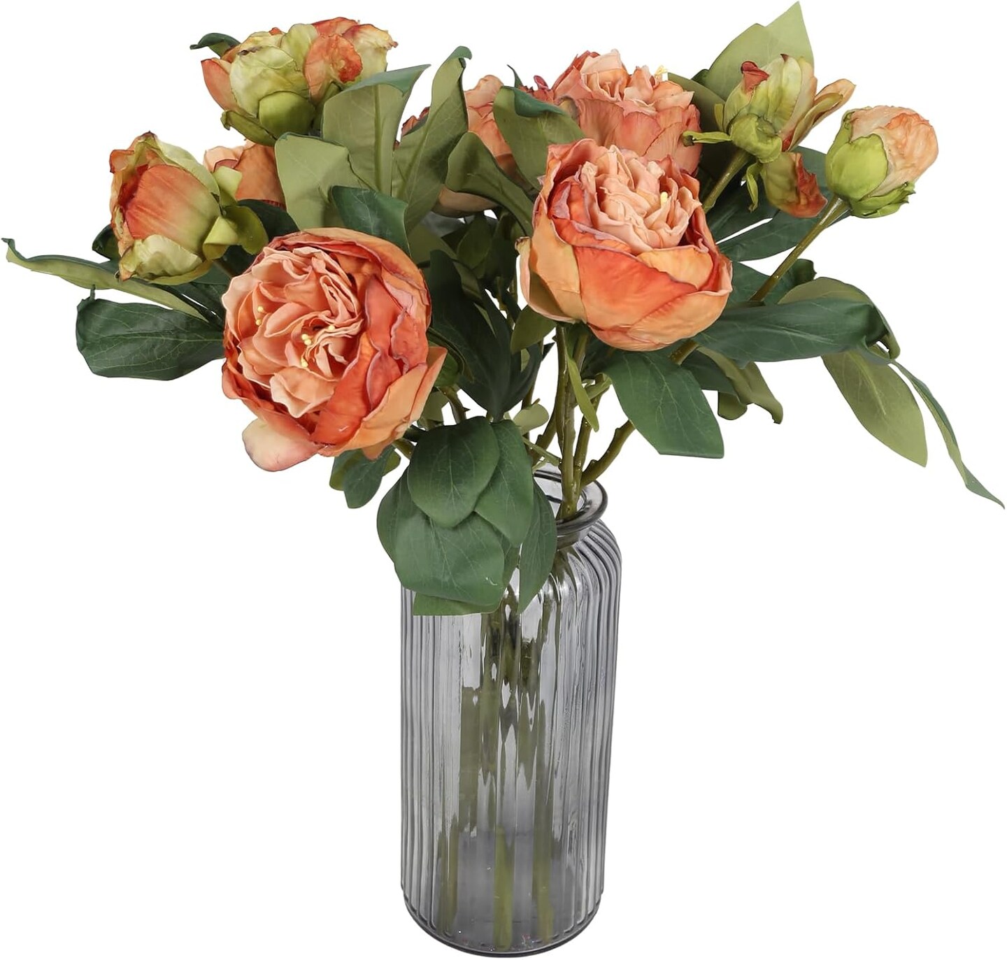 Orange Flowers Artificial Peonies 5PCS 10heads Vintage Fake Peonies 20.47" Orange Fake Flowers for Wedding Bouquets Centerpieces Bridal Shower Party Home Flower Arrangement Decorations