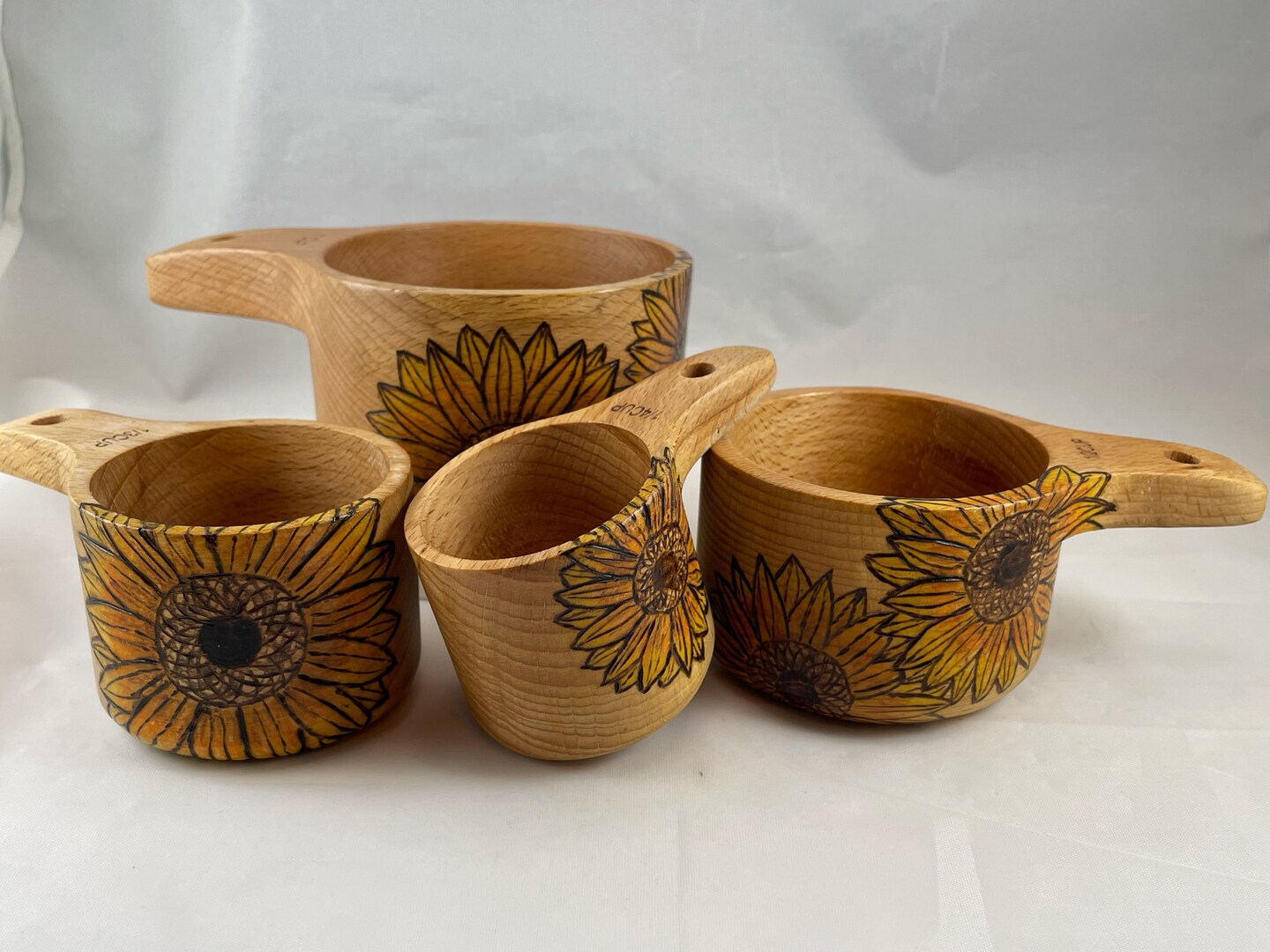 Sunflowers Wood Burned Measuring Cup Set, Pyrography Wood Burned Art, Unique Kitchen Gadget Gift Tool, Sun Flower Garden Gardener - image9