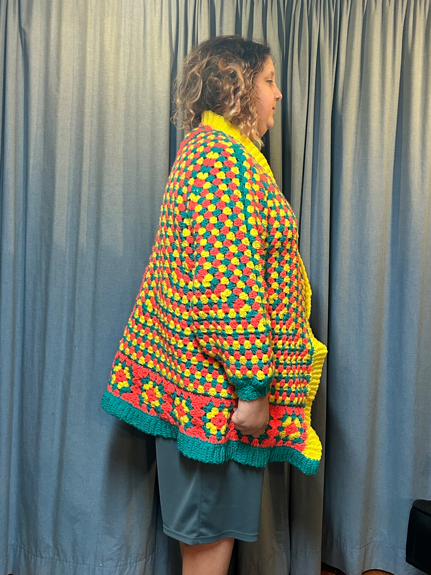 Hand Crochet Hexagon Cardigan, Women's Plus Size XXL XXXL, Yellow