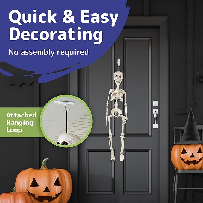 Halloween Skeleton for Halloween D&#xE9;cor &#x26; Day of The Dead D&#xE9;cor - 2.5 ft Full Size Halloween Plastic Skeleton with Movable Joints for Best Halloween Skeletons Decoration - Indoor &#x26; Outdoor