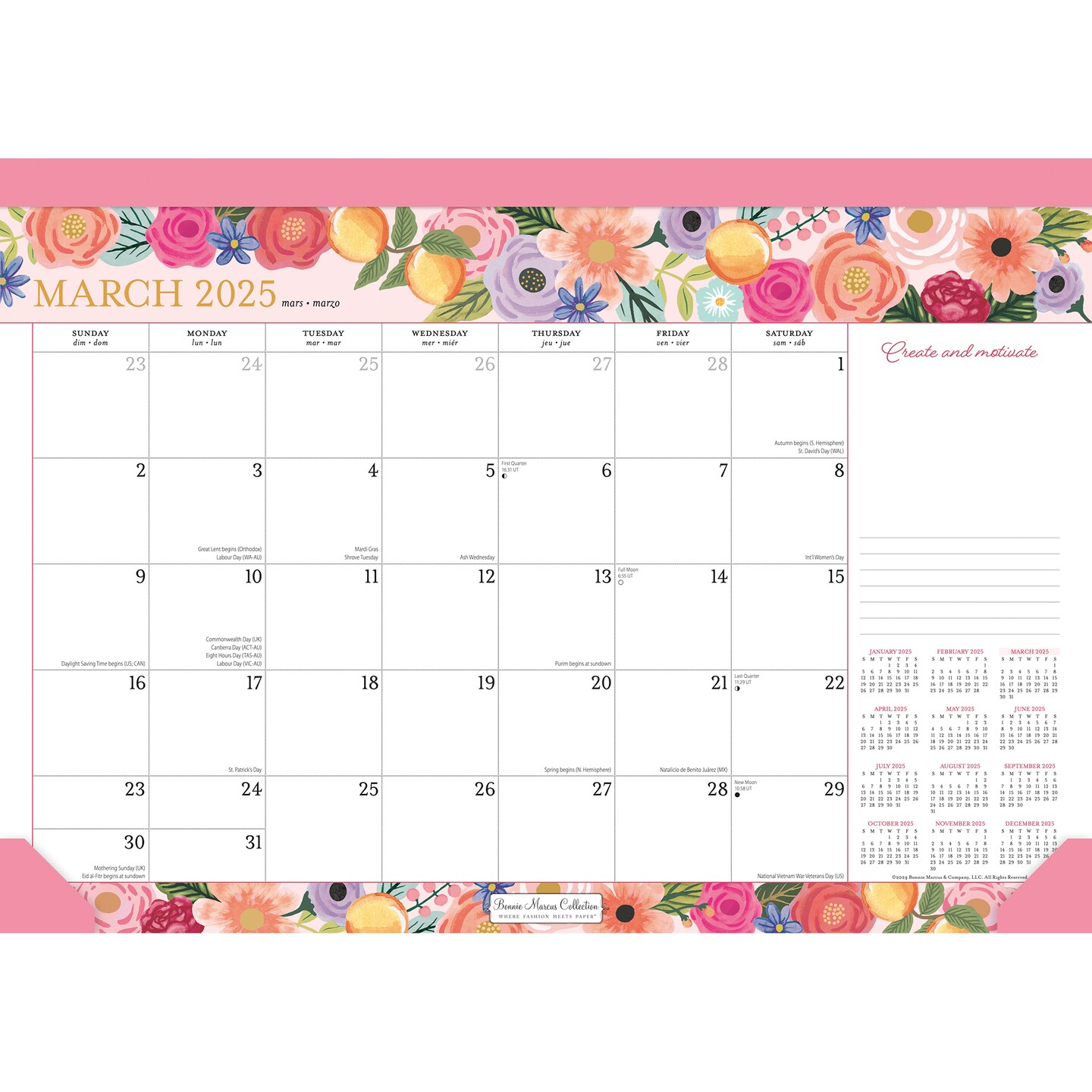 Bonnie Marcus OFFICIAL | 2025 17 x 12 Inch Monthly Desk Pad Calendar | BrownTrout | Fashion Designer Stationery