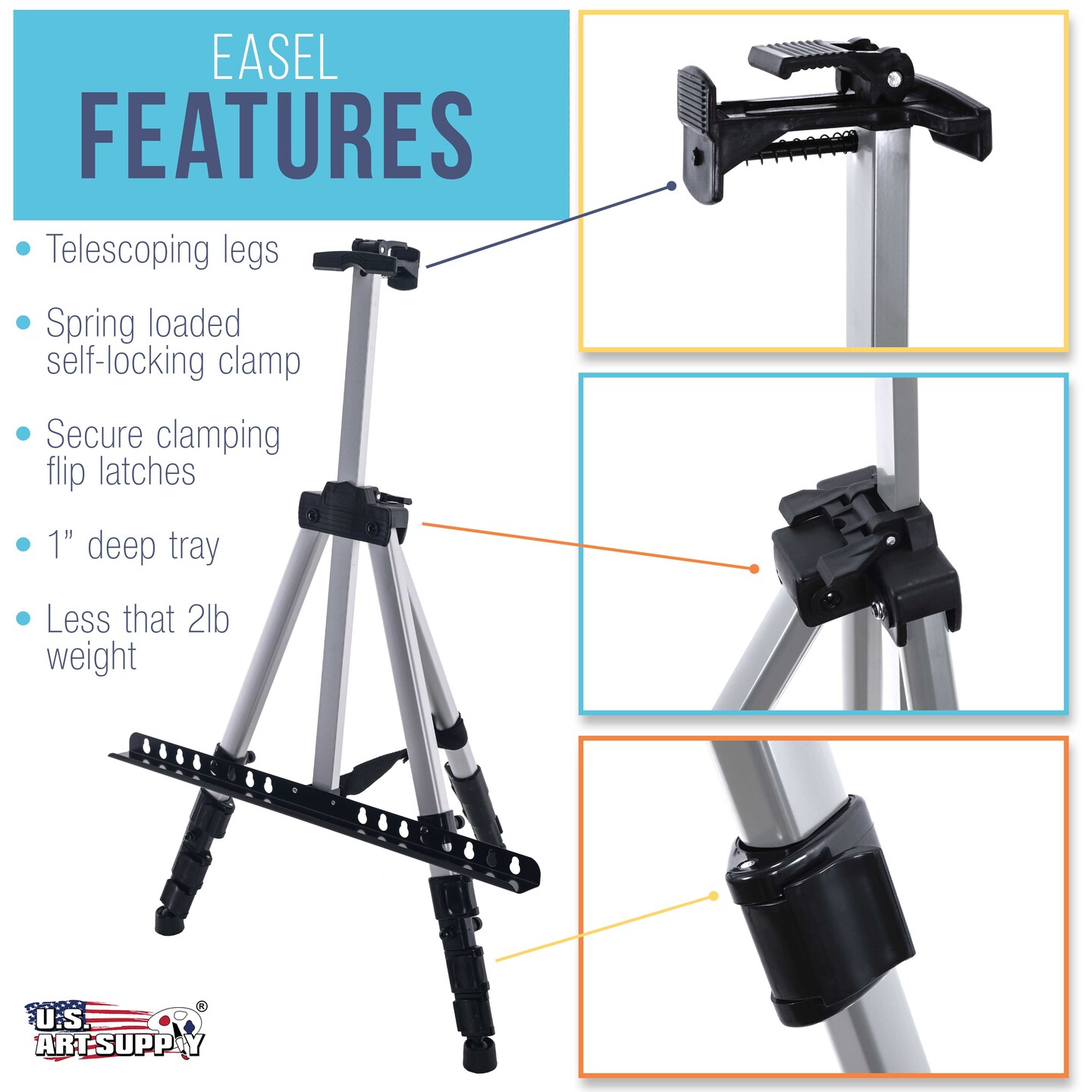 66" Sturdy Silver Aluminum Tripod Artist Field and Display Easel Stand, 10 Pack - Adjustable Height 20" to 5.5 Feet, Holds 32" Canvas - Floor Tabletop
