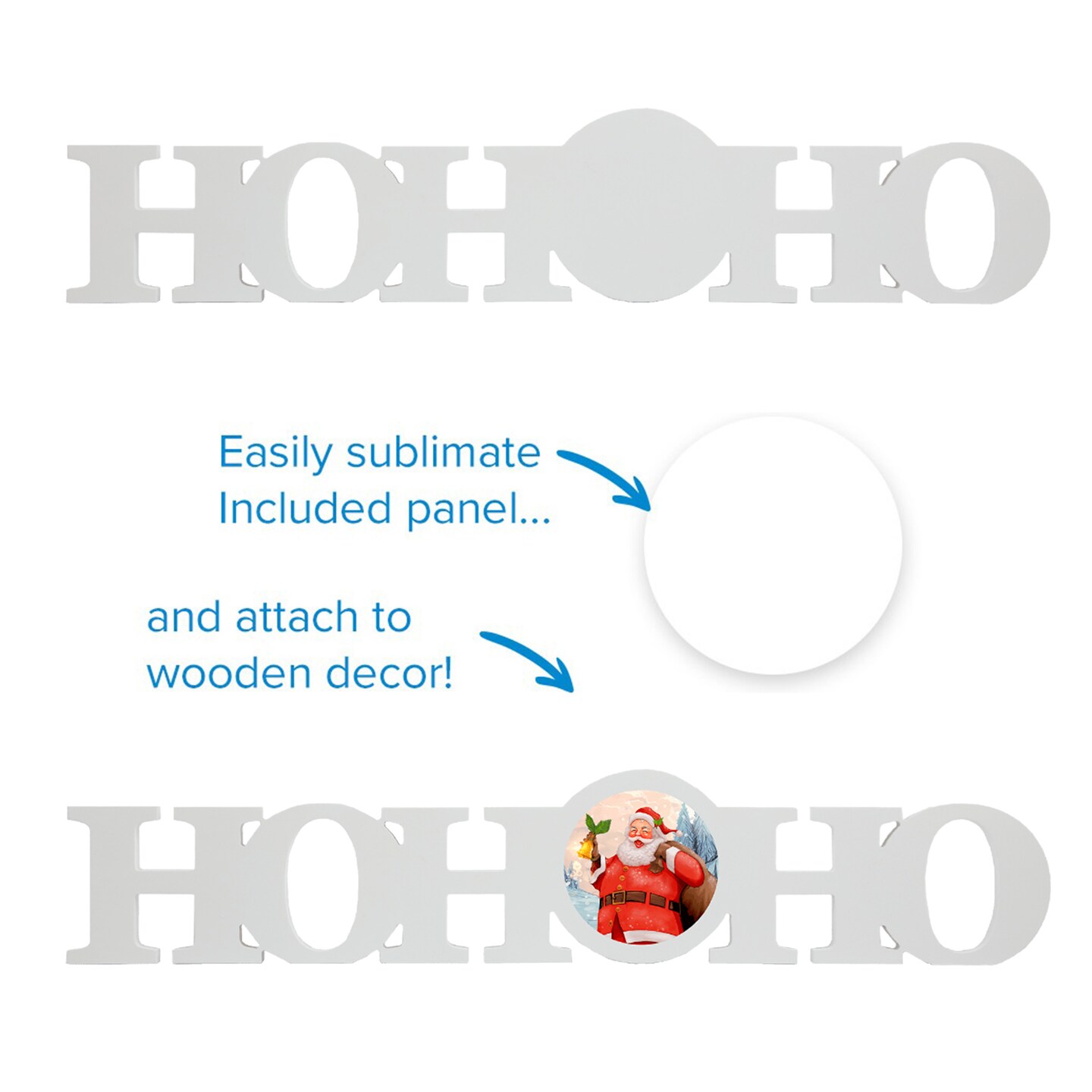 Sublimation Christmas White Coated Wood Word Blocks D&#xE9;cor for Holiday&#x2013; Sublimation Ready with 3.74&#x201D; Plate- HoHoHo