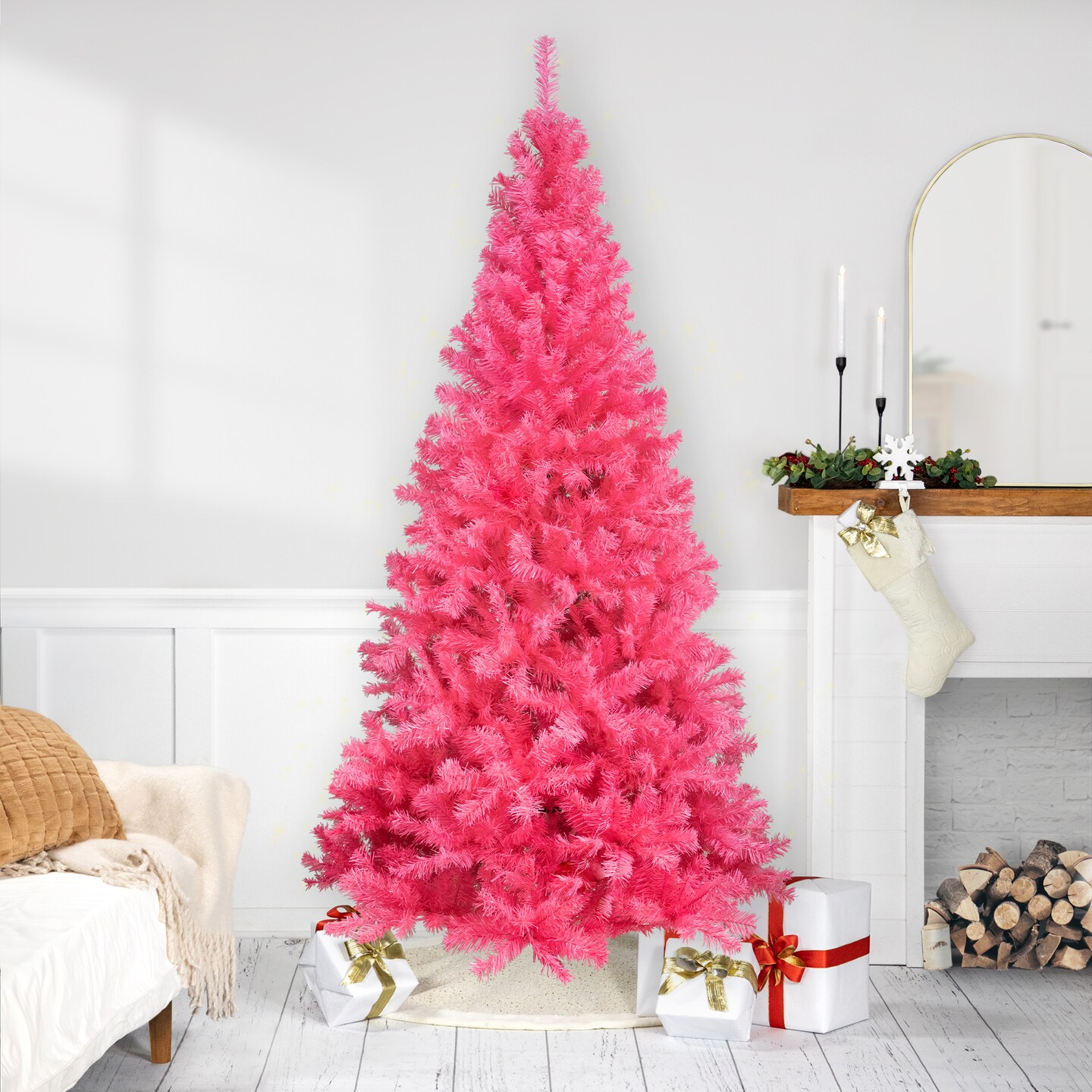 Northlight Artificial Tinsel Christmas Tree - 7' - Pink - Unlit