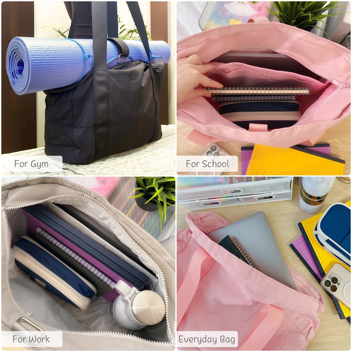 Wrapables Sporty Yoga Tote Bag, Gym, Work, Overnight and Travel Bag, Black