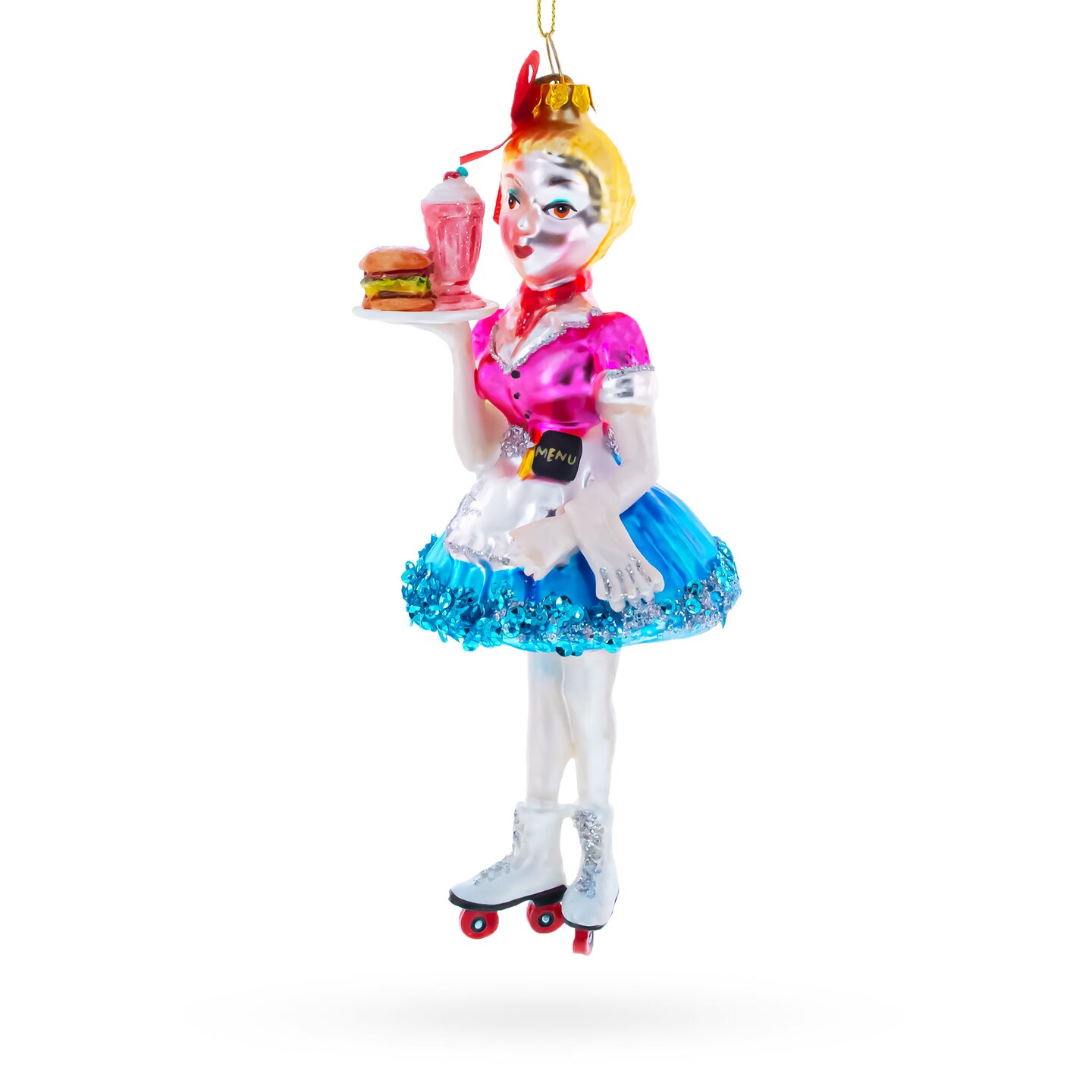 Waitress Carrying Food Blown Glass Christmas Ornament