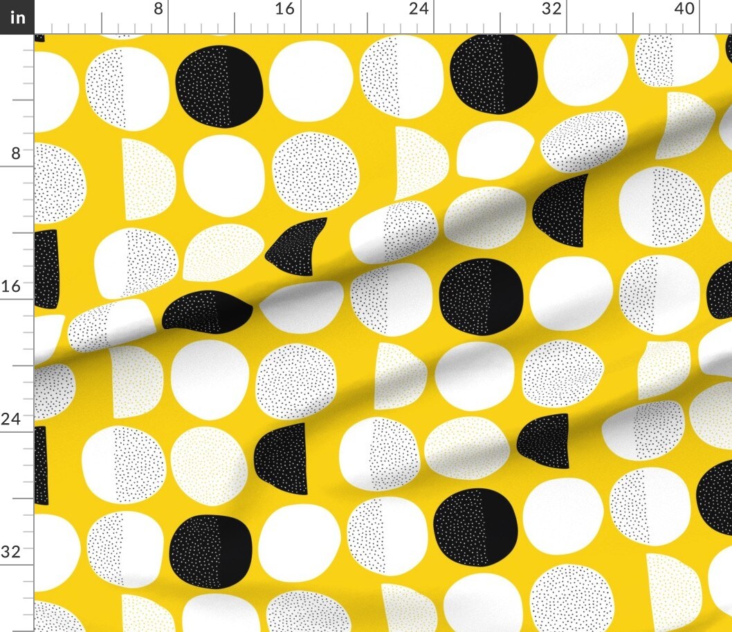 Mod Scandinavian Retro Geometric Yellow Black Mid Century Circles Custom Printed Fabric by Spoonflower Various Fabrics by the Yard or Fat Quarter