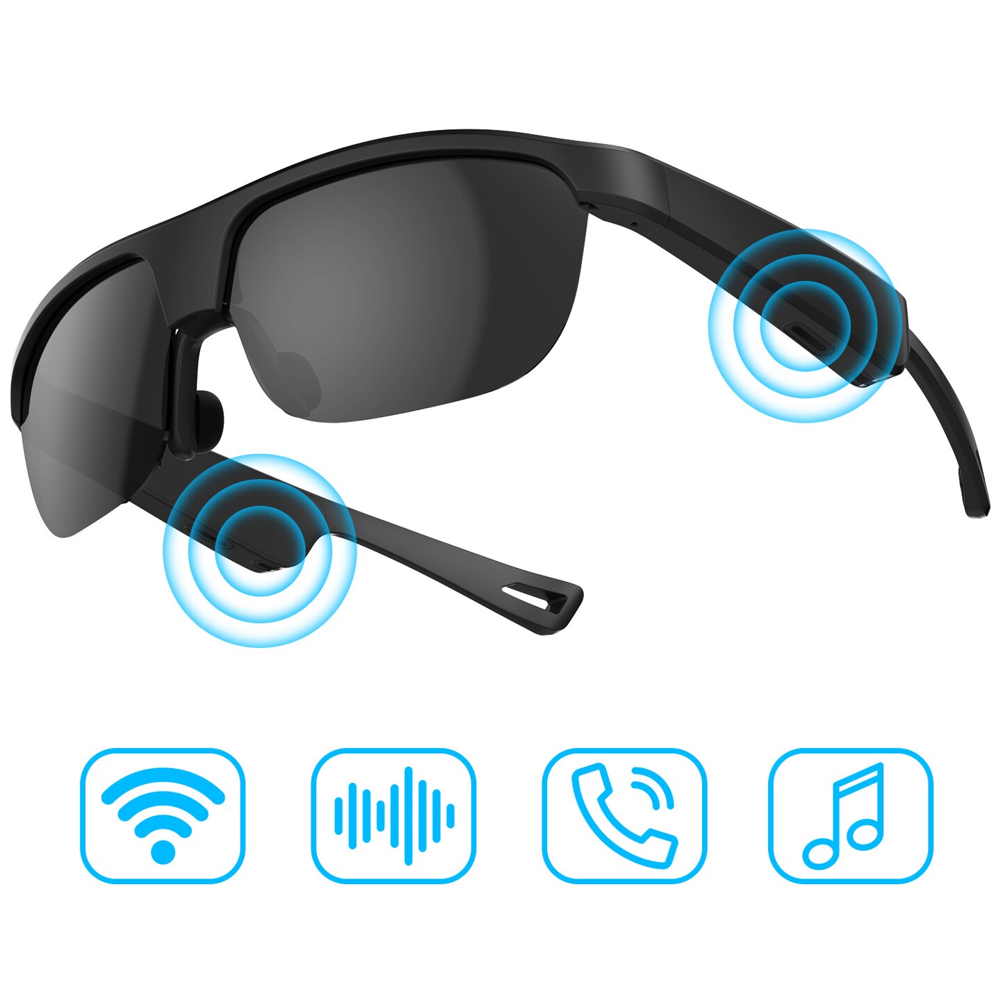 Polarized Bluetooth Smart Glasses w/ Built-in Mic, Open-Ear Audio, IP65 Waterproof & 5-Hour Battery, Great with iPhone, Samsung, Smart Phones