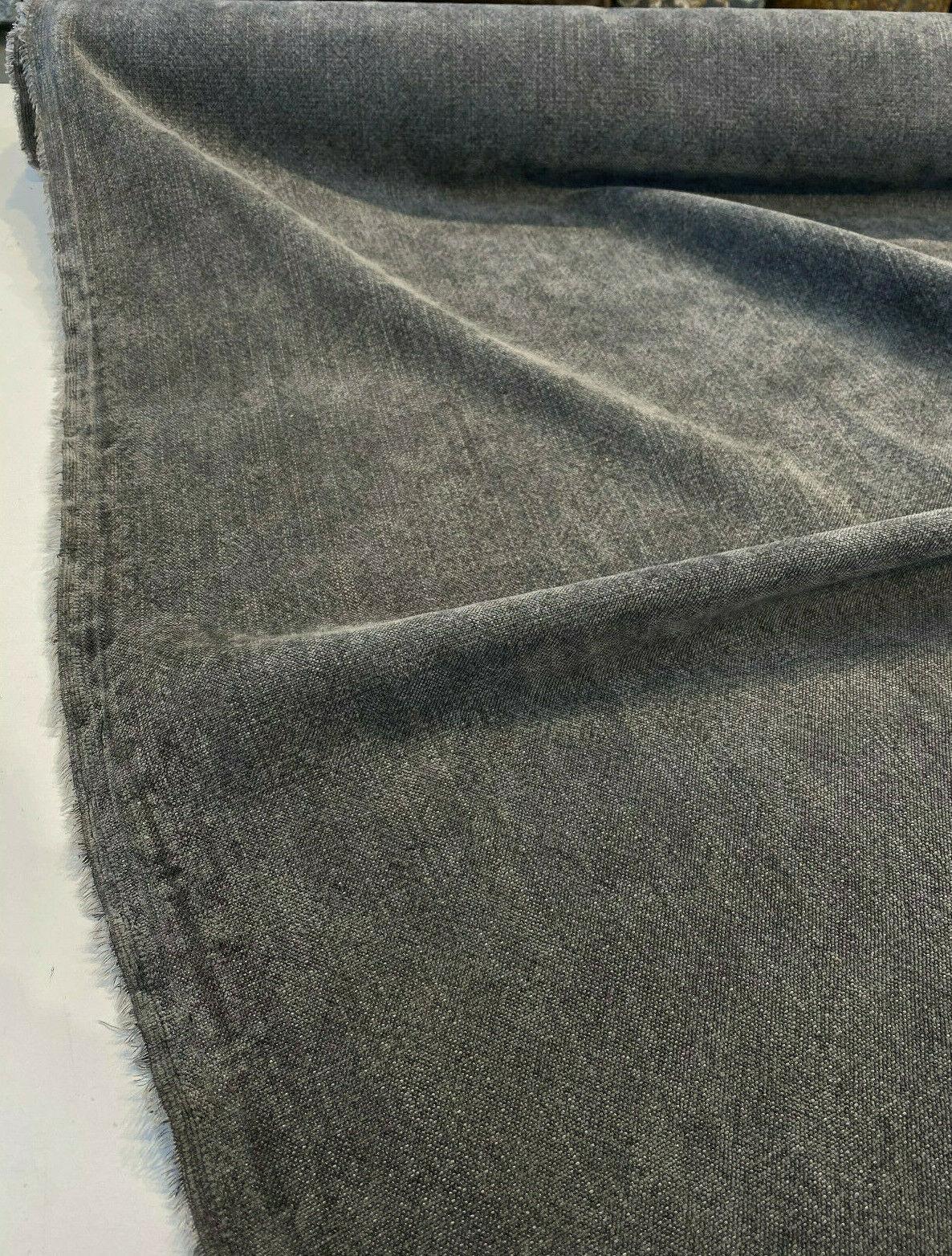 1 Yard Calvin Linen Smokey Dark Gray Fabric, Italian Upholstery Drapery 56 Wide