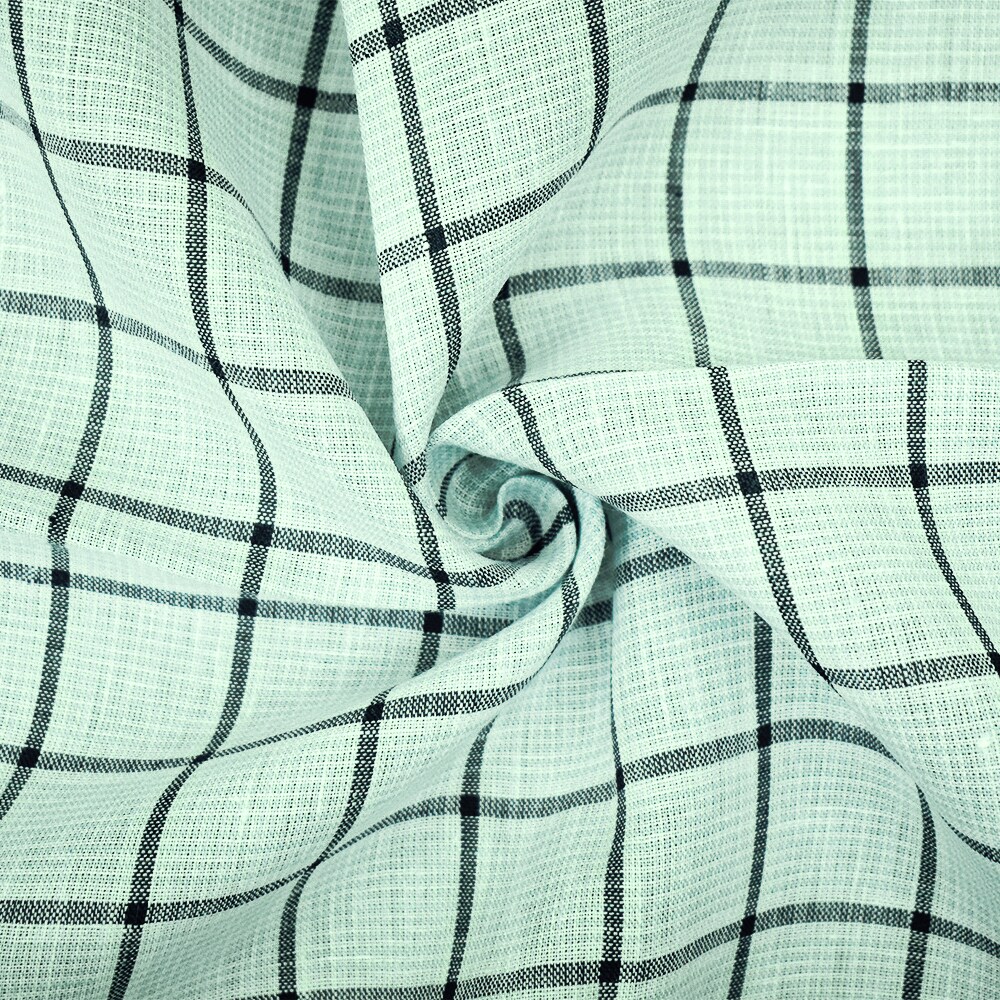 Teal-Gray-White Spence Bryson Grid Check Irish Linen Woven Fabric By the Yard
