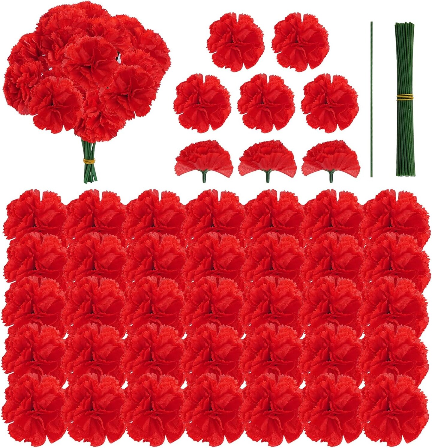 50Pcs Artificial Marigold Flowers Heads (Red) 6"D x 2"W x 5"H