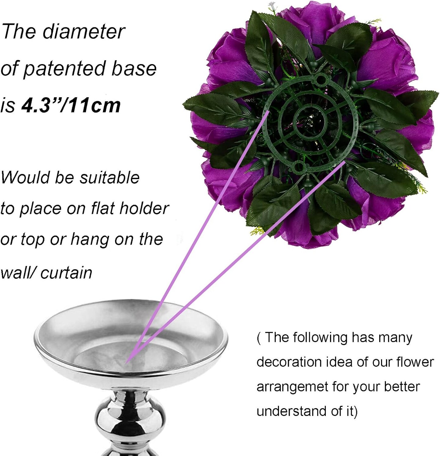 10pcs Purple Rose Flower Balls &#x2013; Artificial Wedding Centerpieces with Bases for DIY Decor (Purple)