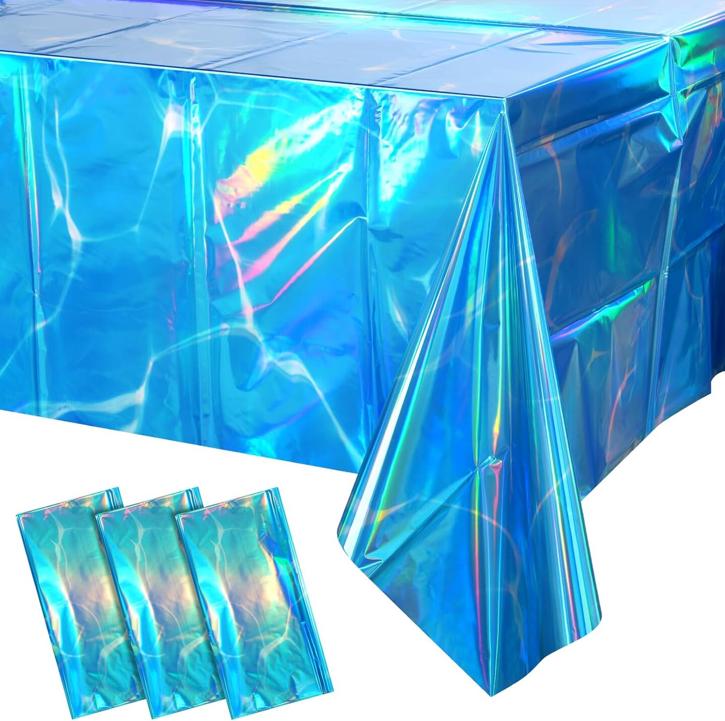 3 Pack Ocean Tablecloths Iridescent Plastic Disposable Table Cloth (54 x 108Inch)