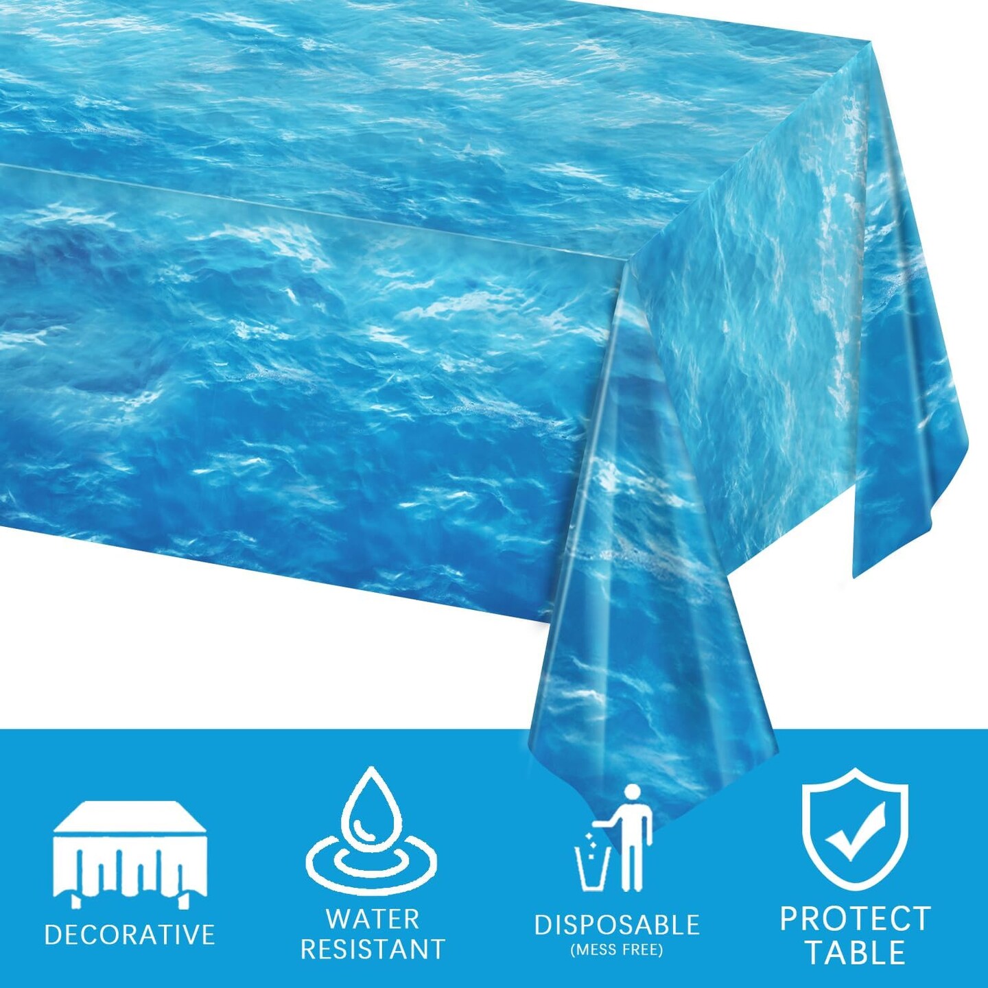 3 Pieces Ocean Waves Water Print Plastic Table Cover Ocean Party