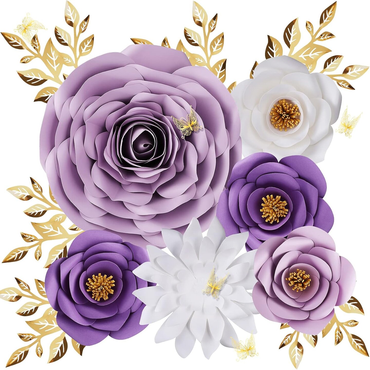 Giant Purple Paper Roses &#x2013; Floral Wall Decor for Baby Shower, Nursery &#x26; Party Backdrop (Purple)