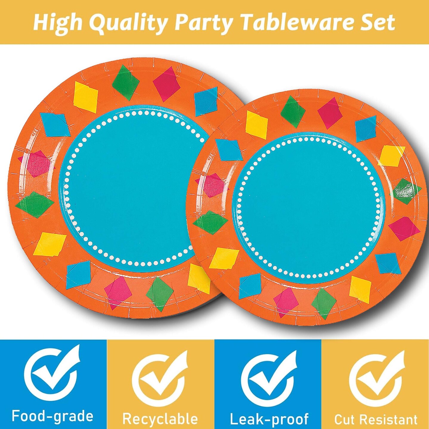 Fiesta Party Paper Dessert Plates 8 Ct. Bright Cinco de Mayo Party Tableware