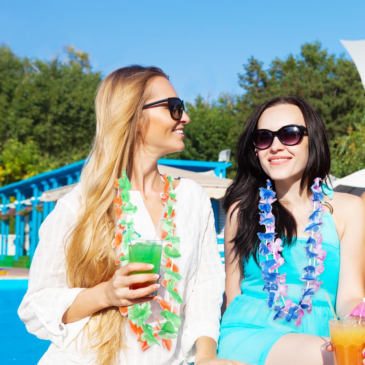 100 Pcs Hawaiian Leis for Luau Party Hawaii Leis Bulk Colorful Silk Flower Necklace