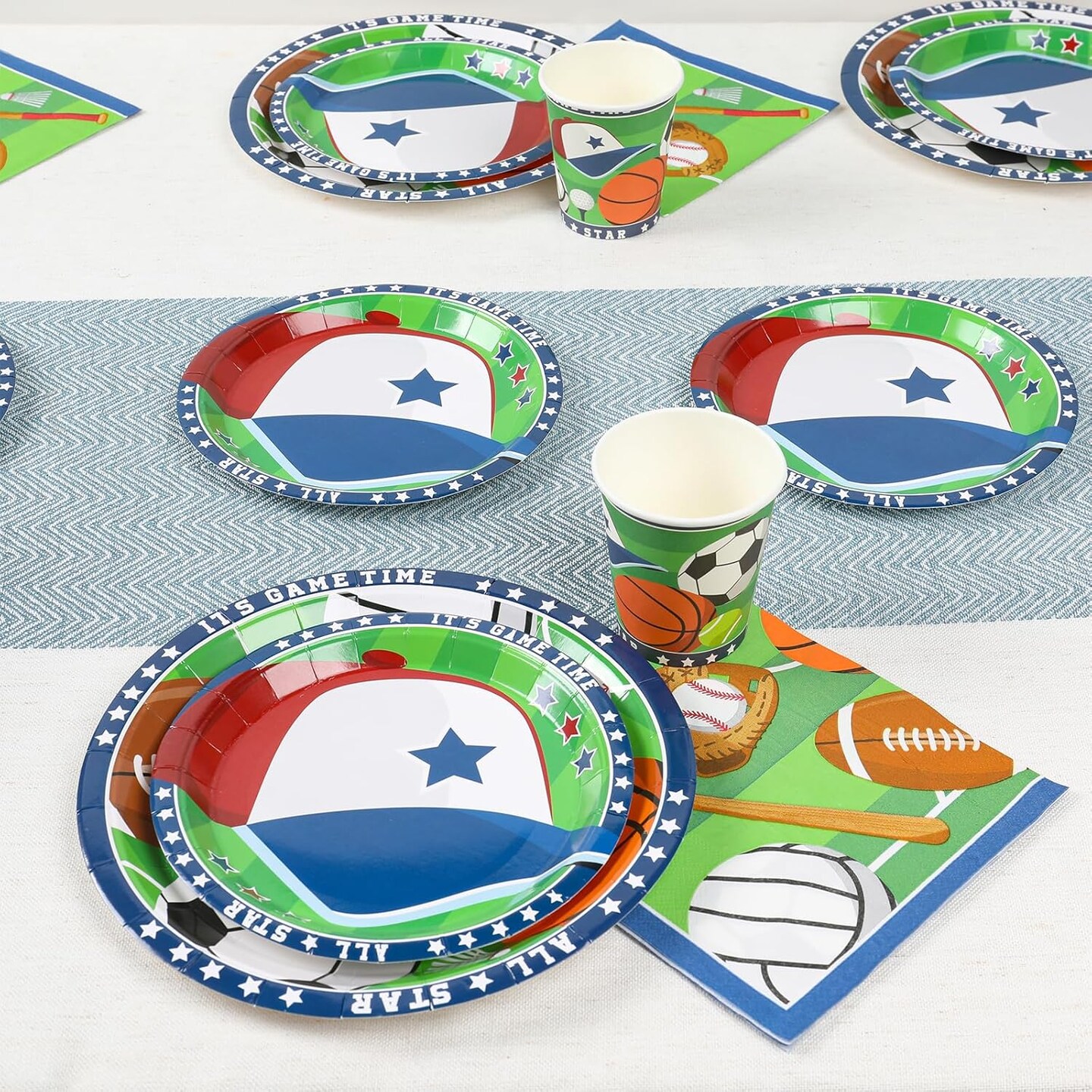 Sports Themed Party Decorations (Serves 24) Dinner Plates, Dessert Plates, Cups, Napkins. Sports Baby Shower[Multiple]