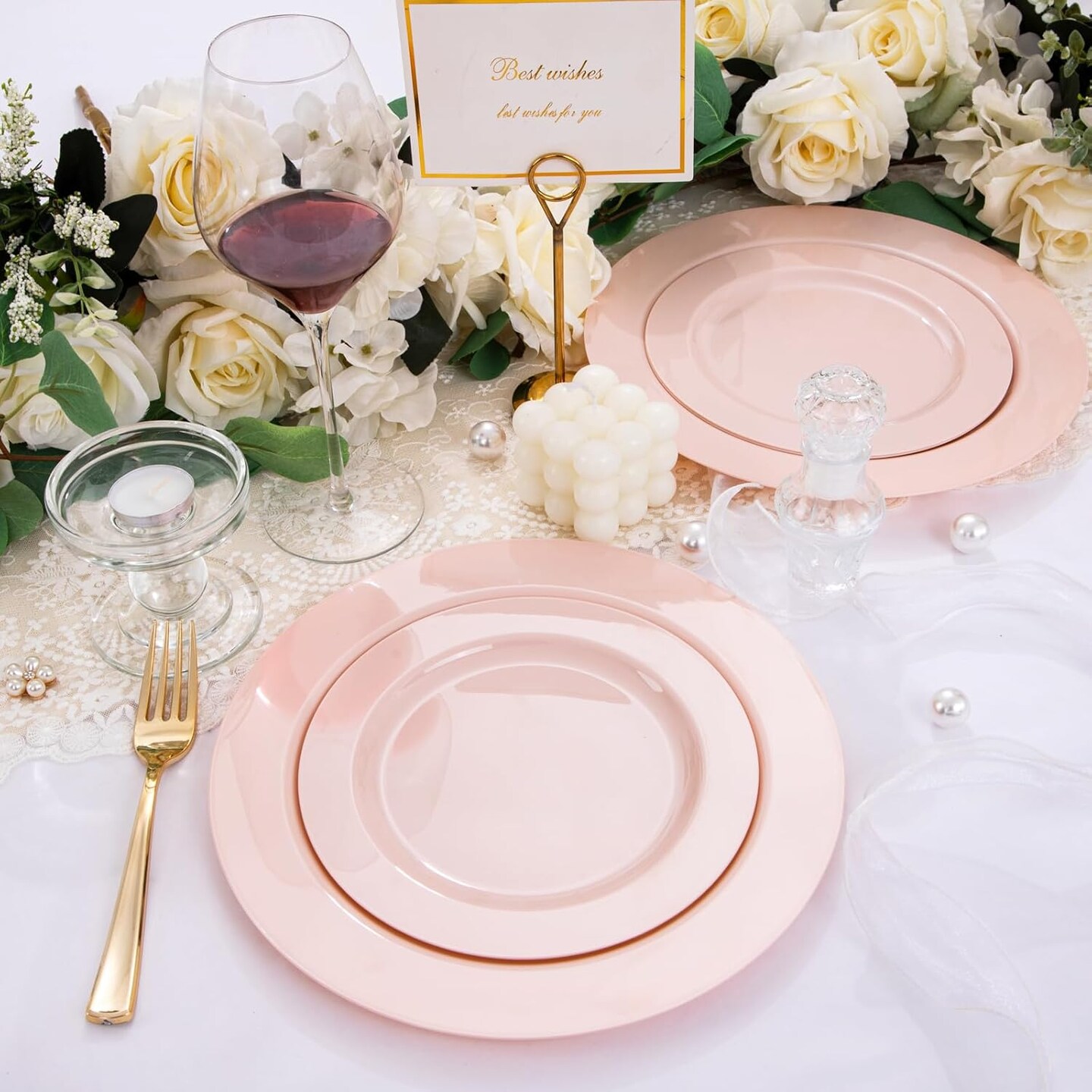 60PCS Pink Plastic Plates - Heavy Duty Pink Plates Disposable for Party(Pink)30PCS 10.25inch &#x26; 30PCS 7.5inch
