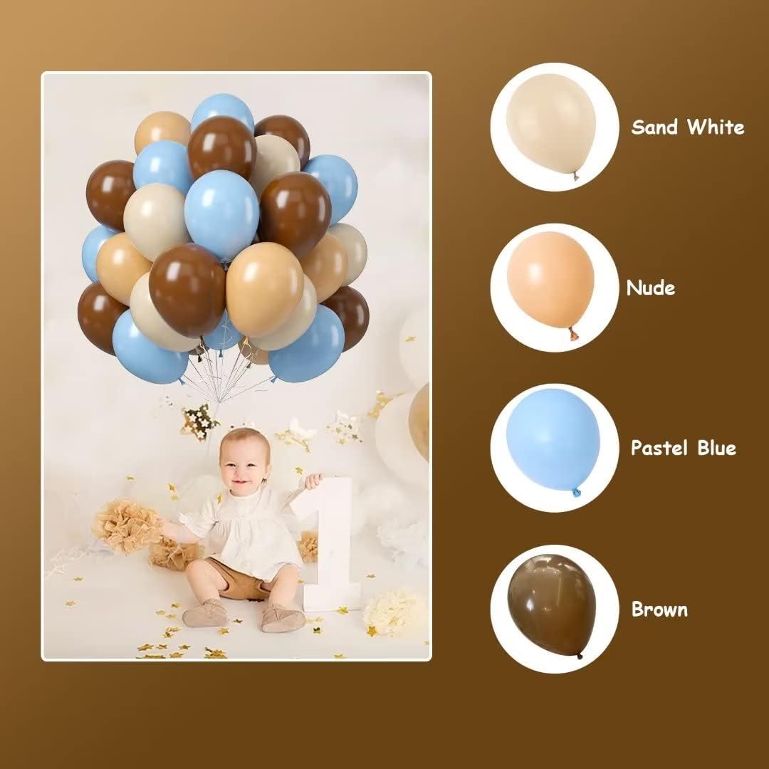 Blue and Brown Balloons, 60 PCS Pastel Macaron Blue White Sand Nude Brown Latex Balloons Set(Blue Brown)