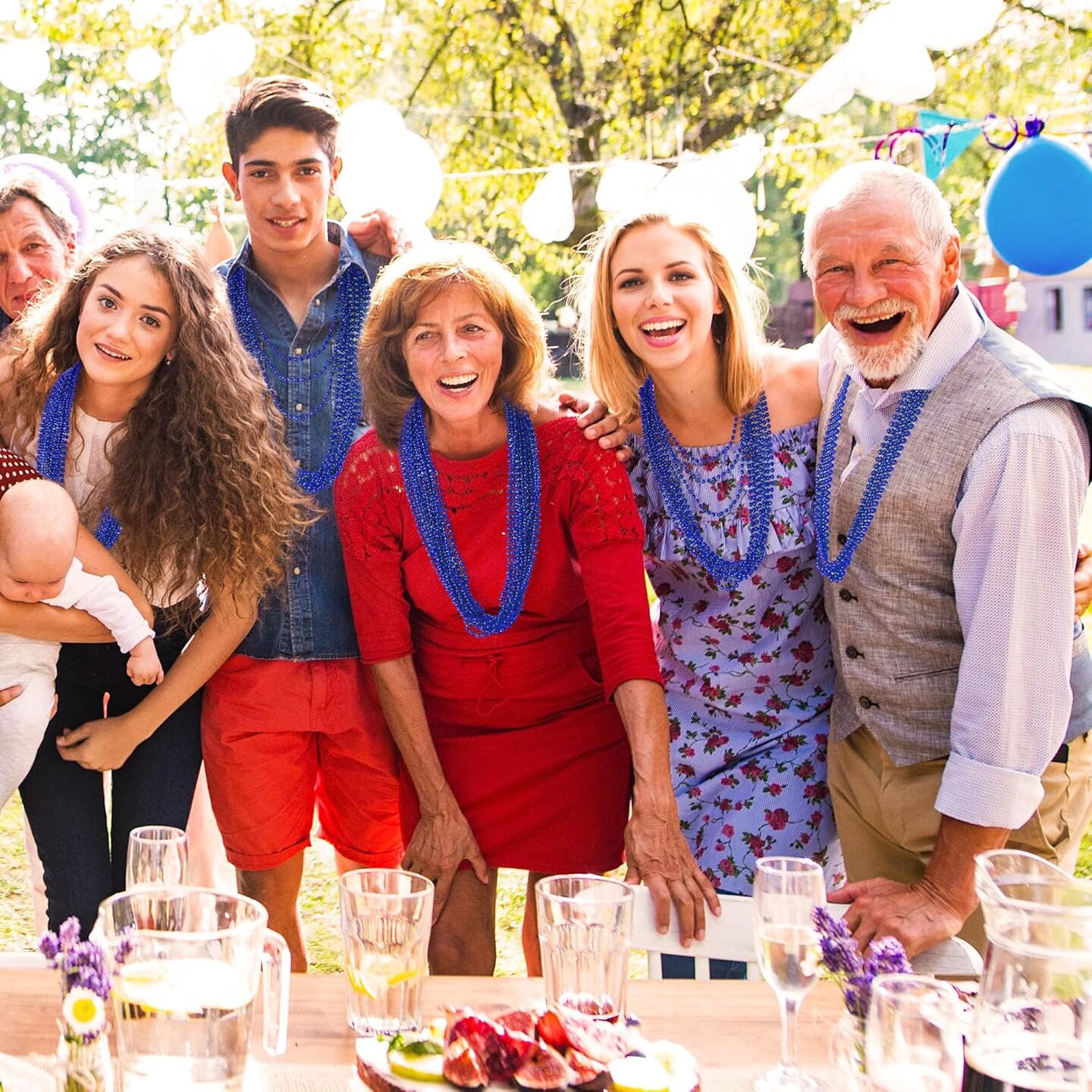 200 PCS Beaded Necklace, 33" Mardi Gras Beads, Blue Bead Necklace, Mardi Gras Accessories, Parade Beads