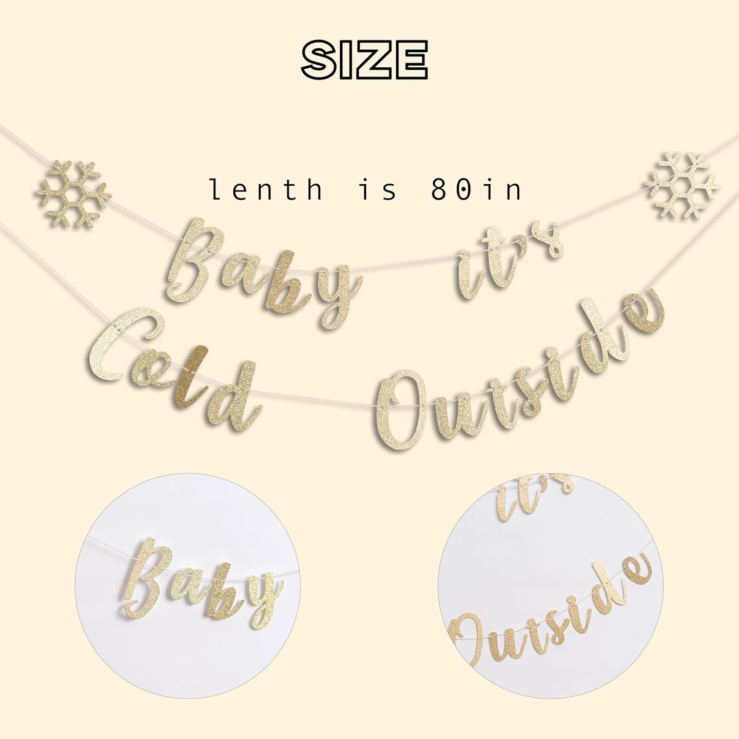 Baby It&#x27;s Cold Outside - Golden Glitter Snowflake Baby Shower Decorations,Gender Reveal Hanging Banner Sign Decor