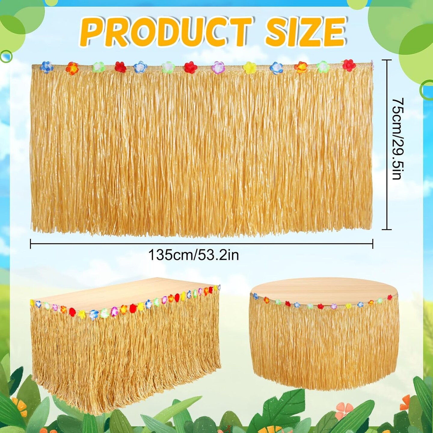 2 Pack Table Skirt Luau Party Decorations, Flower 53.2" X 29.5" Grass Table Skirts(A-2 Pack)
