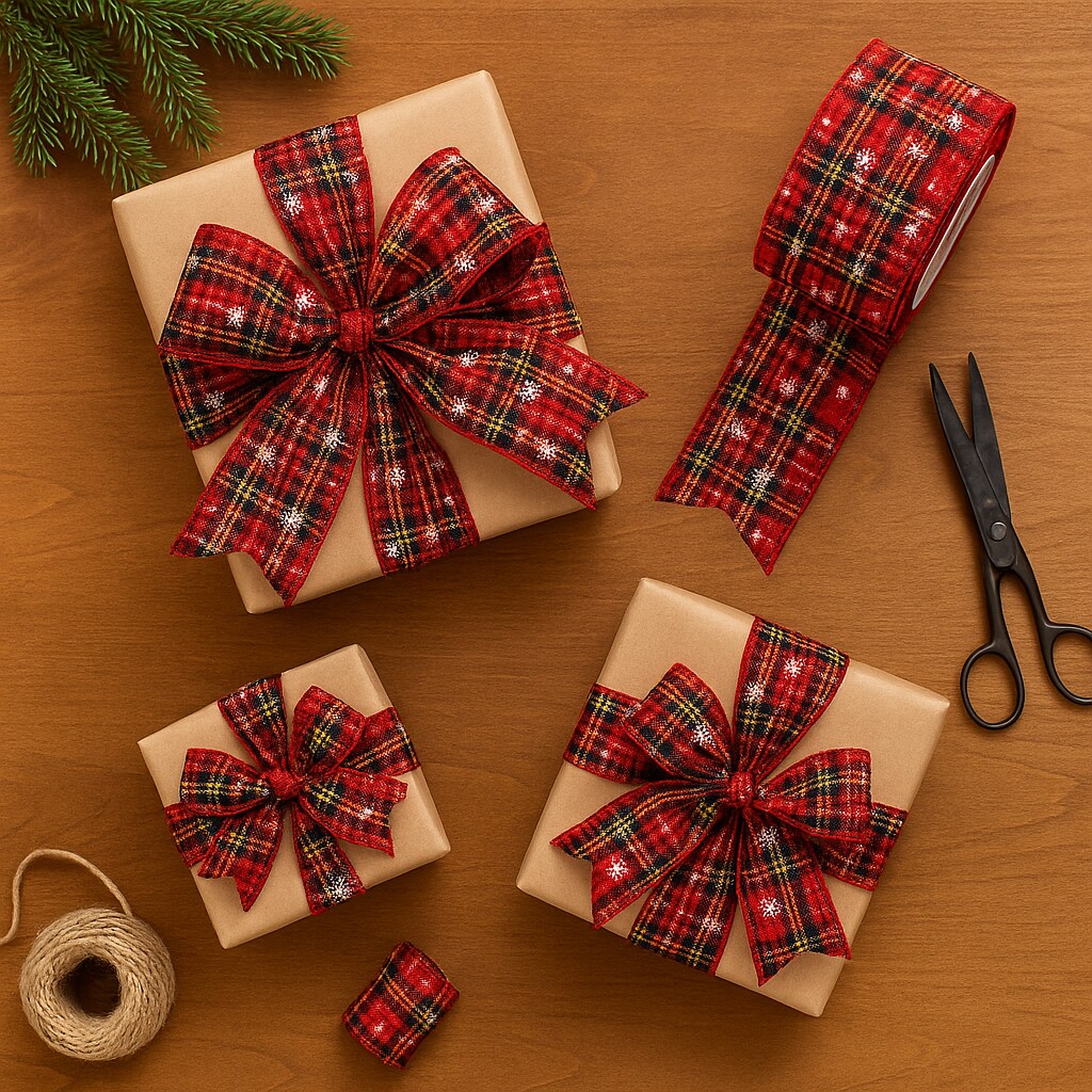 Designer&#x2019;s Shop WR 63-5109 2.5&#x201D; x 10 yard Holiday Red-Green multi color plaid with Snow Flake wired edge ribbons