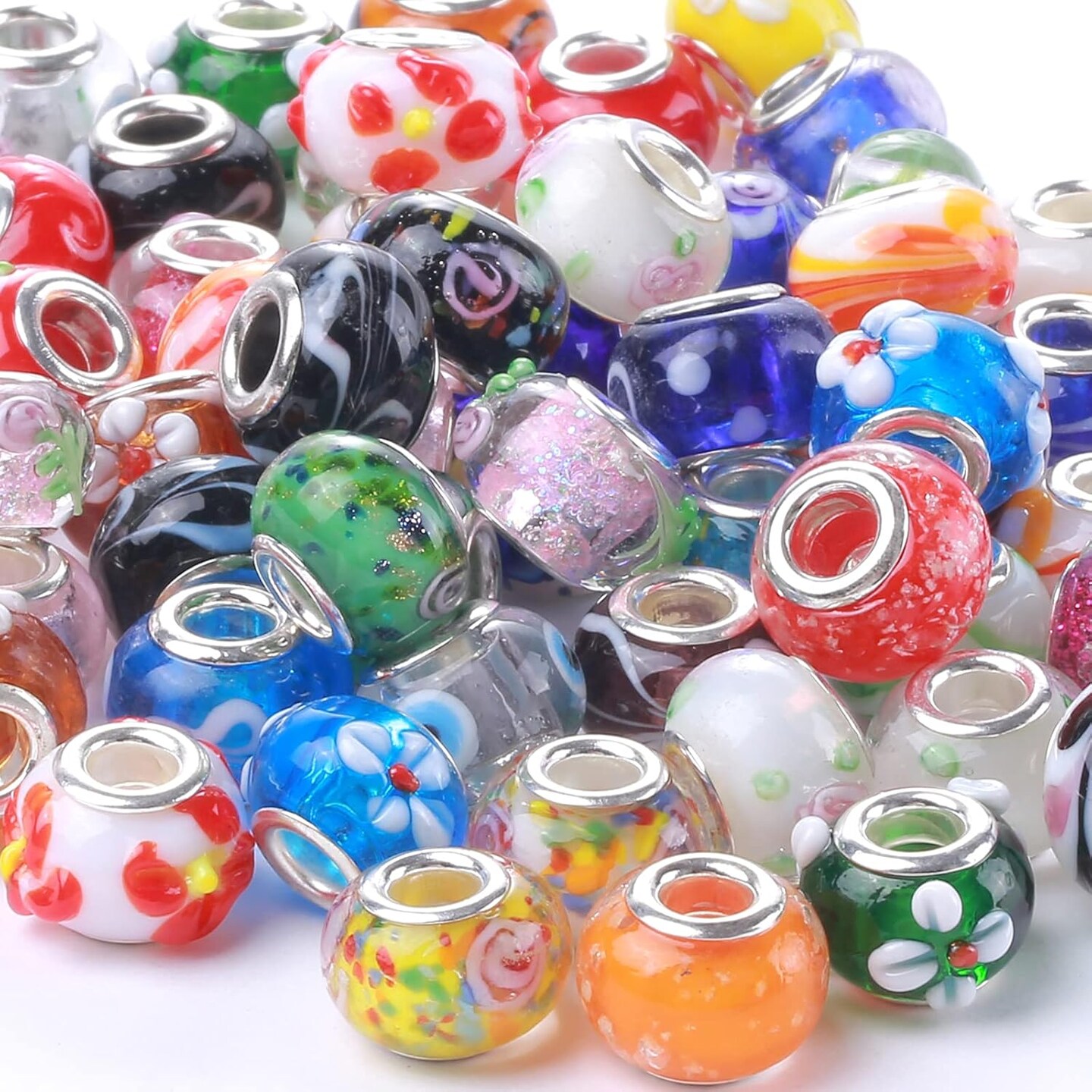 Murano Glass Beads Large Hole Glass Beads European (50 Pcs Mixed)