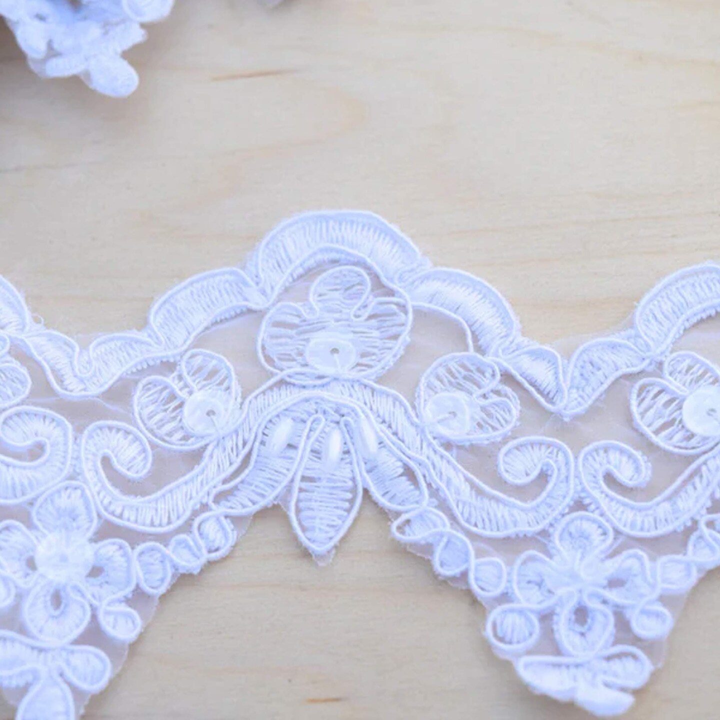 1 Yard 2.5 Inch Optic White Sequin Beaded Bridal Lace Trim Organza Pearls for Veils and Edging