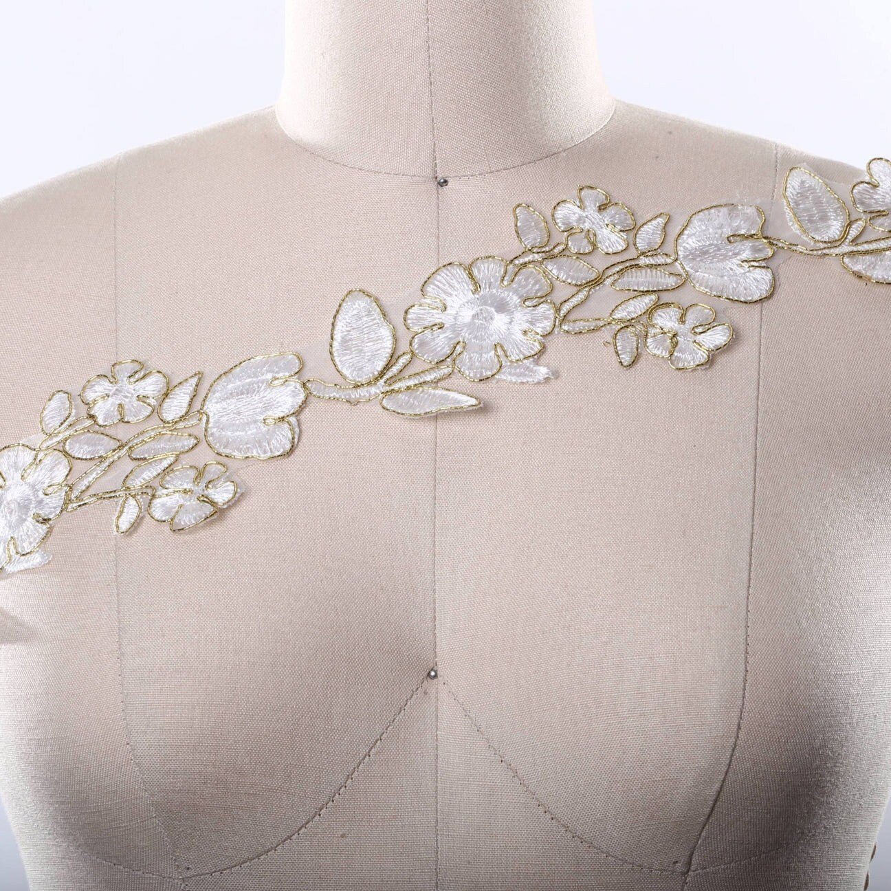 1 Yard Gold Alencon Embroidery Lace Trim With Gold Wire Embellishment Ideal For Bridal And Formal Use