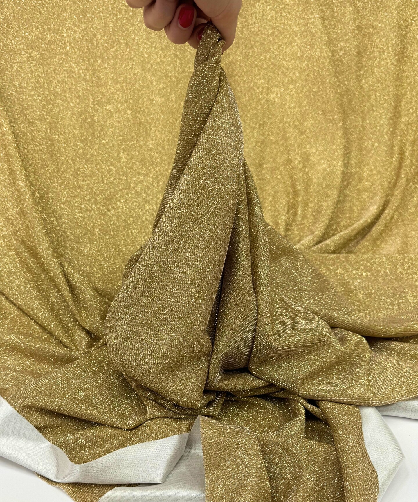 Gold Glitter Lurex Knit Fabric by the Yard, 60" Wide Sparkle Metallic Stretch Fabric for Costumes, Gowns, Dancewear